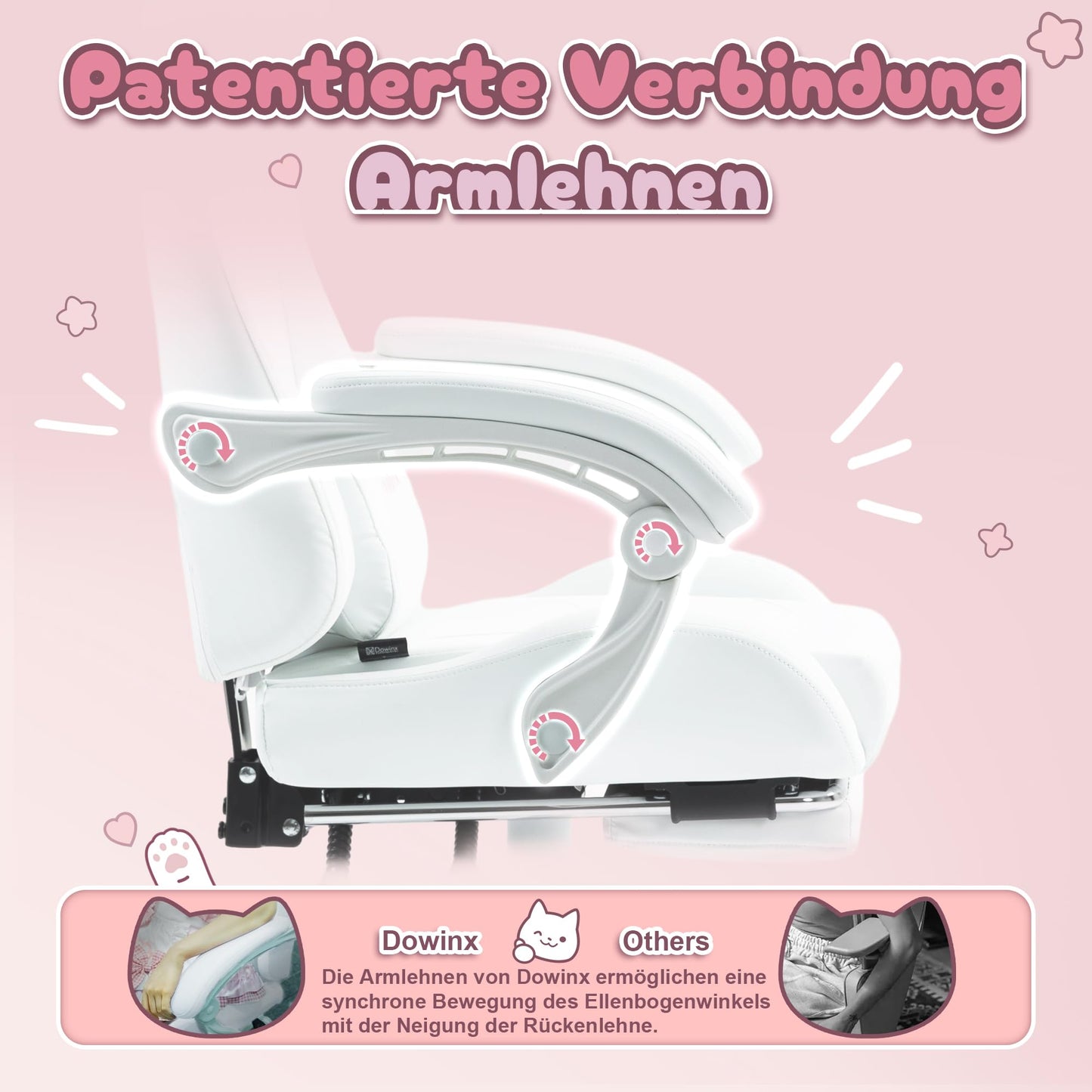 Dowinx Gaming Chair - Cute Cat Edition - Ergonomic Computer Chair with High Back and Lumbar Support, PU Leather, Footrest, Black