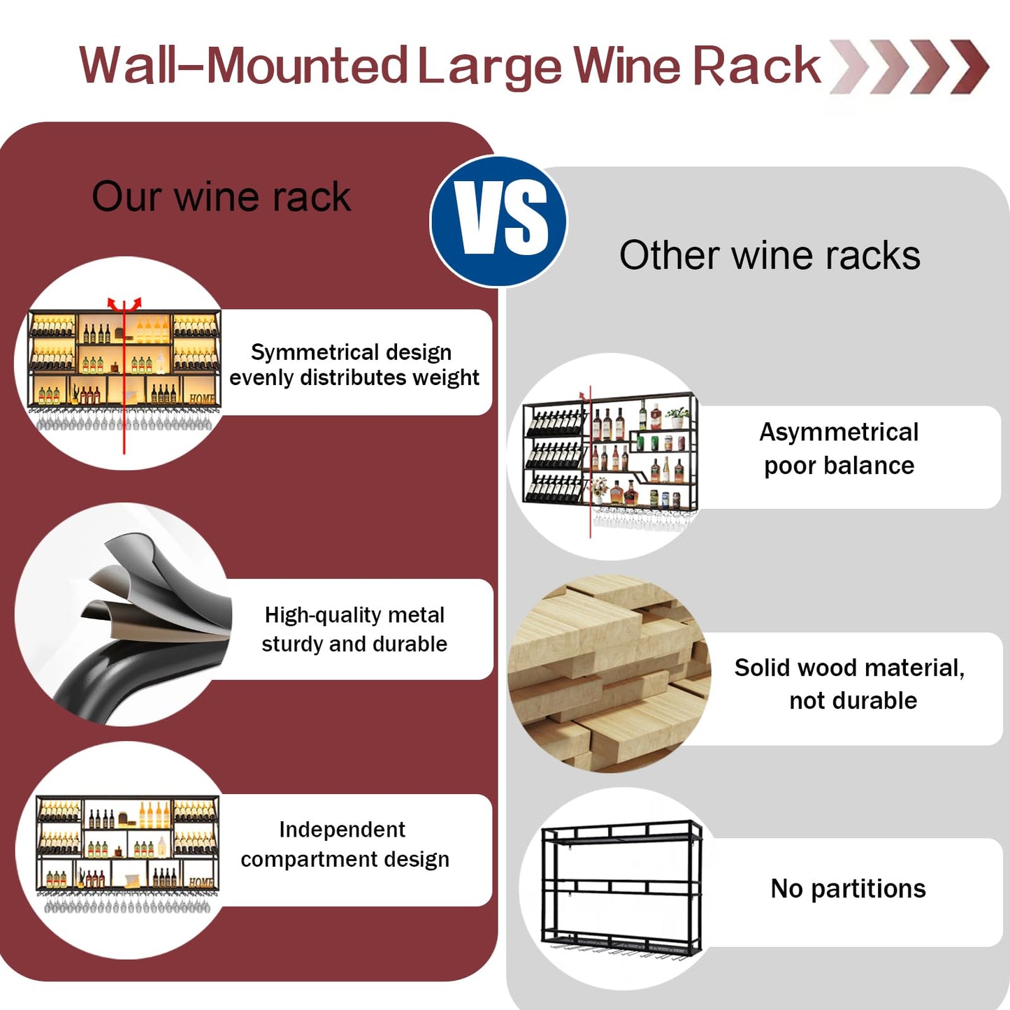 TAUODUYY 180 cm Large Industrial Wall Mounted Wine Rack, 3 Tier Wine Display with Glass Holder, Modern Black Metal Wine Rack Wall, for Home Kitchen/Wine Cellar/Bar Cafe (180 cm)