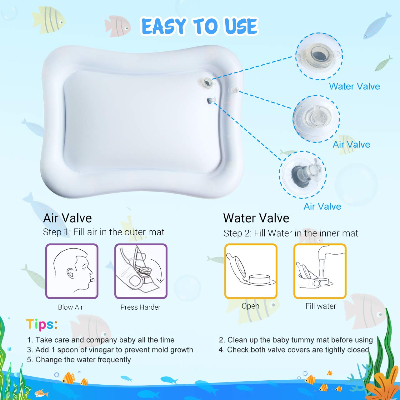 ZMLM Baby Tummy Time Water Mat: Toddler Toy Gift Activity Play Mat Inflatable Sensory Play Mat Babies Belly Time Pat Indoor Small Pad for 3 6 9 Months Newborn Boys