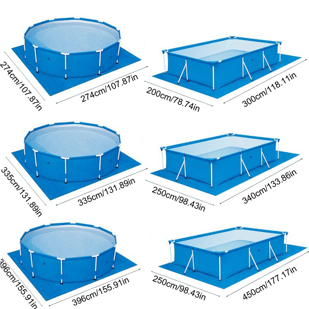 Pool Bodenplane, Pool Ground Tuch, Faltbarer Schwimmbadbodenschutz, wasserdichte rechteckige Poolmatte für Rahmen Pool und aufblasbaren Pool (200 * 300cm)