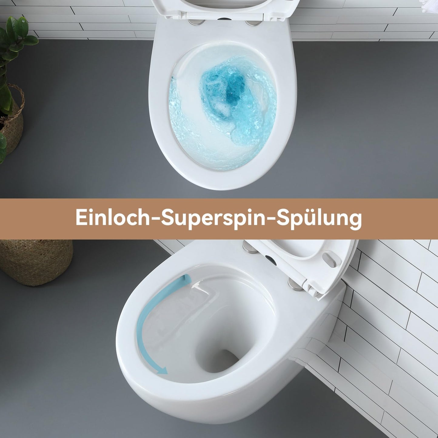 HOROW Wand WC Keramik Hänge WC Set Toiletten mit abnehmbaren Deckel sitz mit Absenkautomatik Hängetoilette, D-Form, kompakte Design Toilette Gästebad