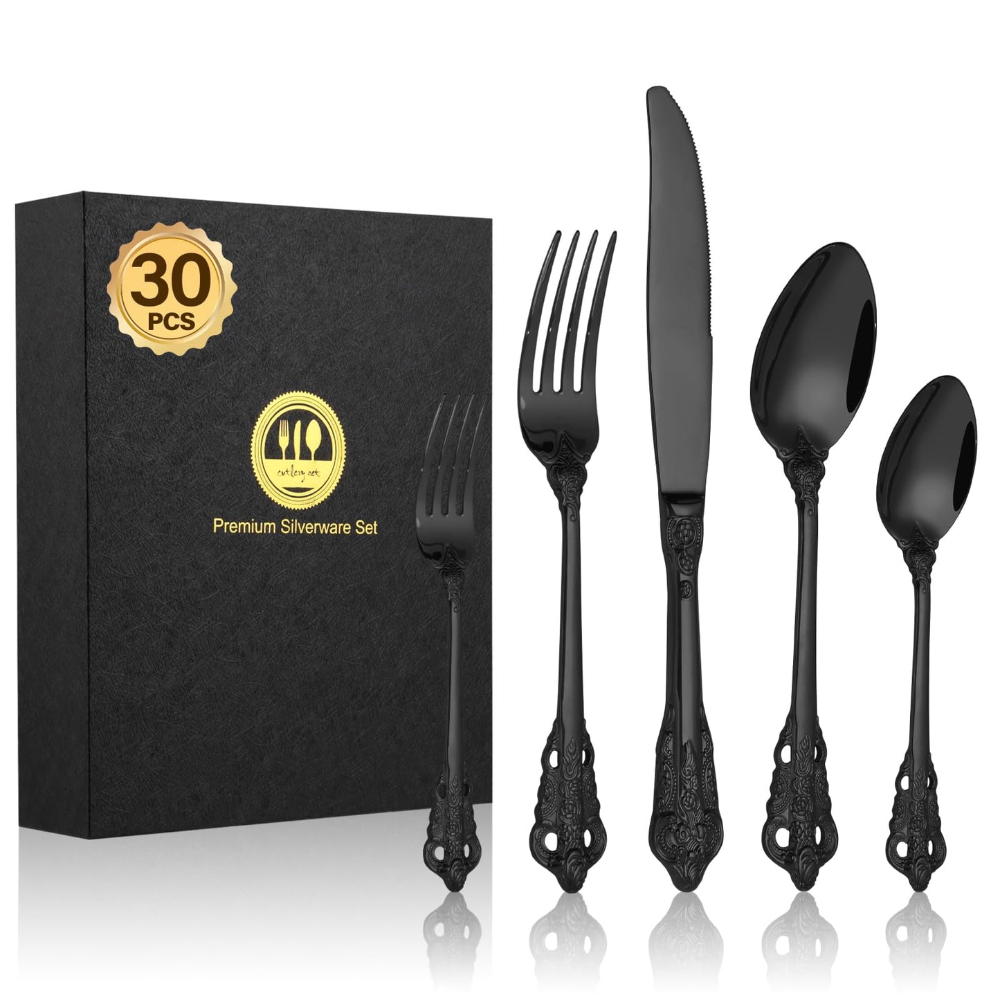 BEWOS Besteckset für 6 Personen, 30-teiliges Besteckset aus Edelstahl, Besteckset aus Silber, inklusive Messer, Gabeln und Löffel, hochglanzpoliert und spülmaschinenfest
