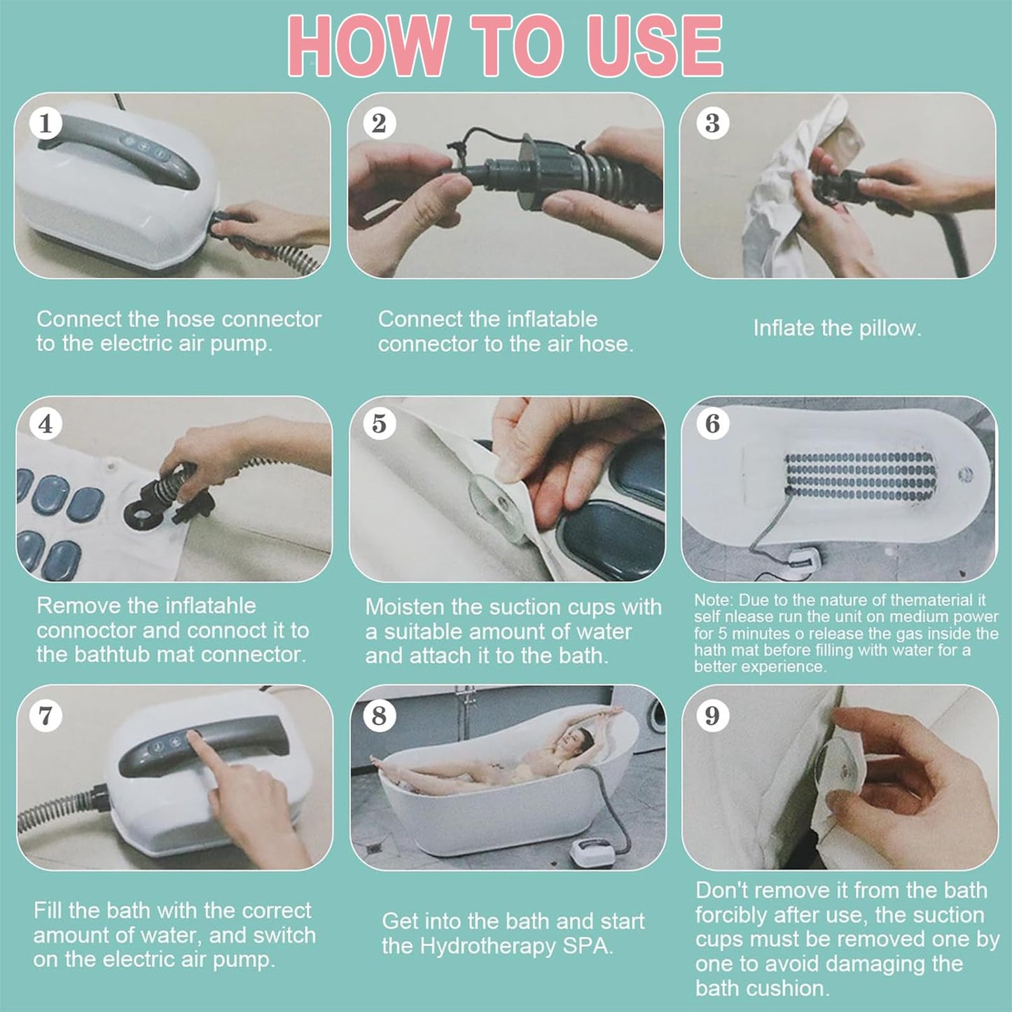 Air Bubble Bath with 6 Intensity Levels, Whirlpool Mat for Bathtub, Spa Experience at Home, Wellness Massager, 124 cm