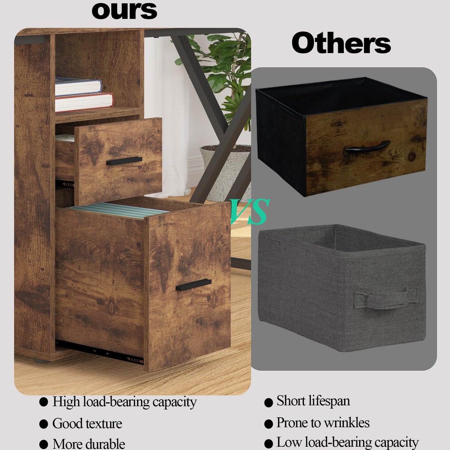 LVB Schwarz Large Double Industrial Computer-Schreibtisch mit Schubladen, Extra Lange Gaming-Tabelle mit Lagerung Schrank Regale, Holz-Metall-Computer-Schreibtisch