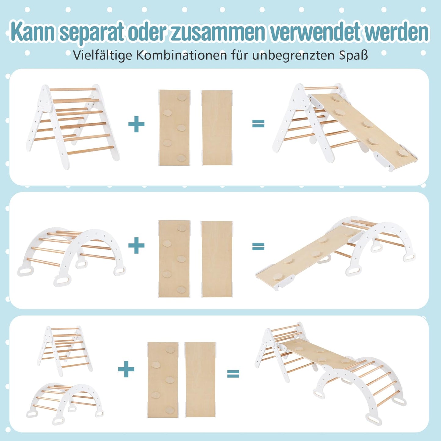 COSTWAY Kletterdreieck mit Rutsche, Kletterbogen, inkl. doppelseitige Rampe, zum Klettern, Rutschen und Wippen, 4 in 1 Klettergerüst Indoor ab 1 Jahr (Macaron bunt)