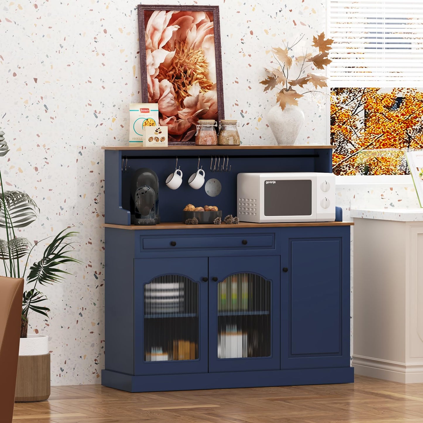 HOLTICO Küchenschrank mit Arbeitsplatte, Küchenbuffet Buffetschrank Grün, Weinschrank mit Schublade und Oberer Ablage, Kommoden & Sideboards für Wohnzimmer, Esszimmer