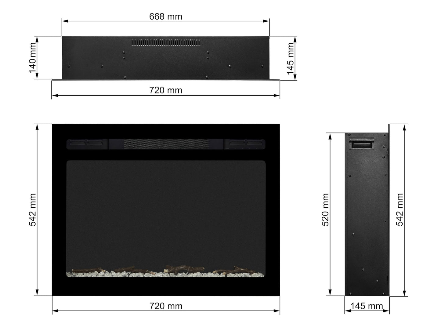 ArtiFlame Elektrokamin AF27WR Multicolor, Elektrischer Einbaukamin mit Heizung 900/1800 W, realistischer 3D-Flammeneffekt, LED-Beleuchtung, Fernbedienung, Timer, Thermostat, Knistereffekt, Schwarz