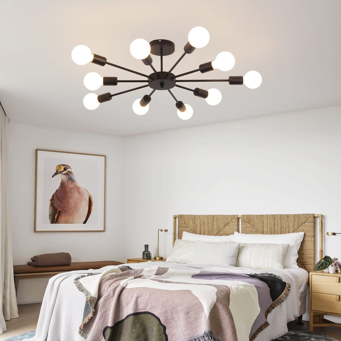JIINOO 10 Lights Modern Chandelier Ceiling Light Gold Industrial Ceiling Lamp Medieval Semi Flush Mount Chandelier Ceiling Light for Kitchen Dining Room Living Room Bedroom Lighting
