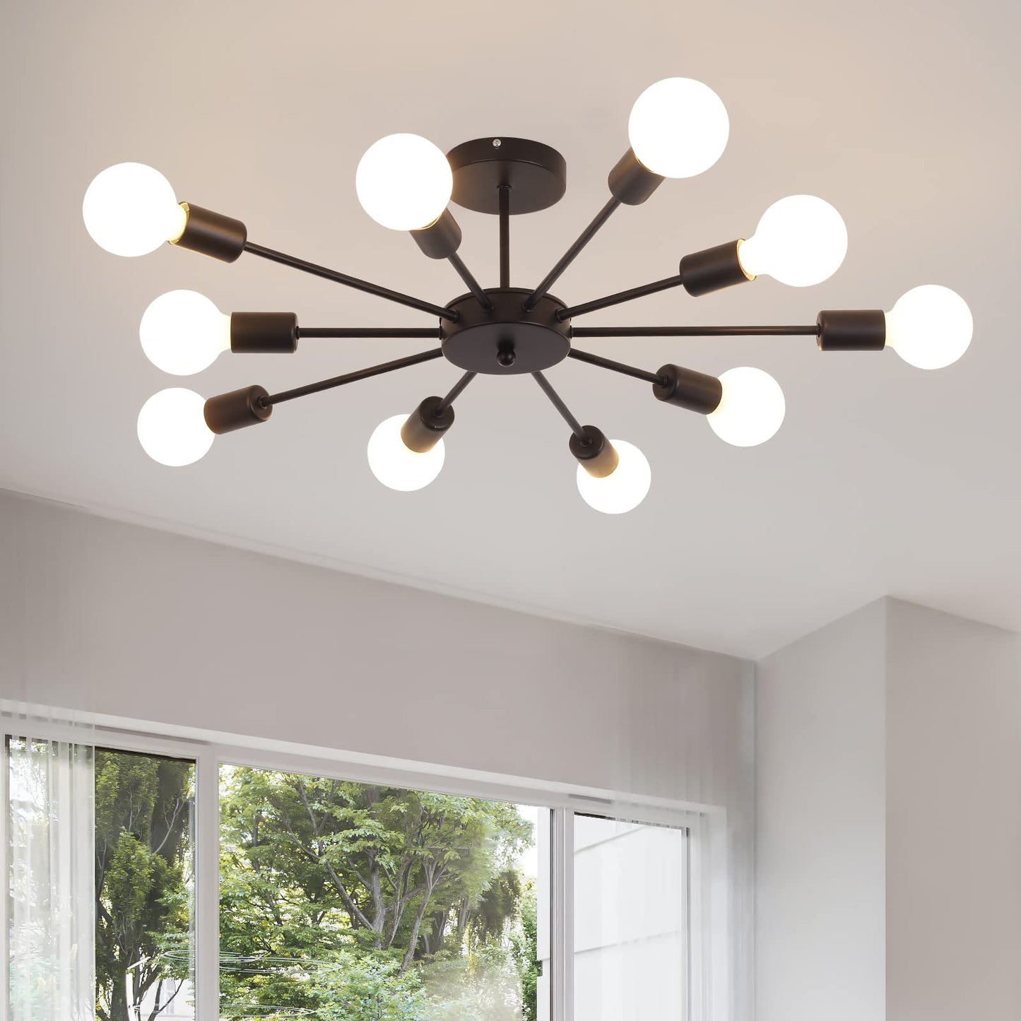 JIINOO 10 Lights Modern Chandelier Ceiling Light Gold Industrial Ceiling Lamp Medieval Semi Flush Mount Chandelier Ceiling Light for Kitchen Dining Room Living Room Bedroom Lighting