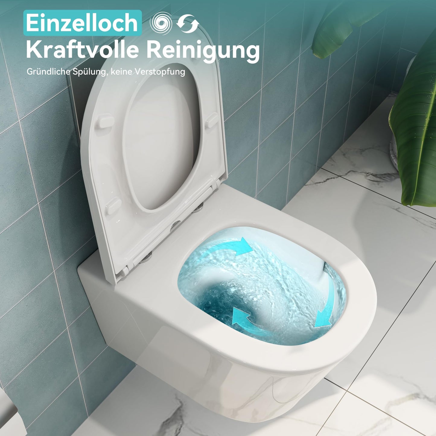 HOROW Wand WC Keramik Hänge WC Set Toiletten mit abnehmbaren Deckel sitz mit Absenkautomatik Hängetoilette, D-Form, kompakte Design Toilette Gästebad