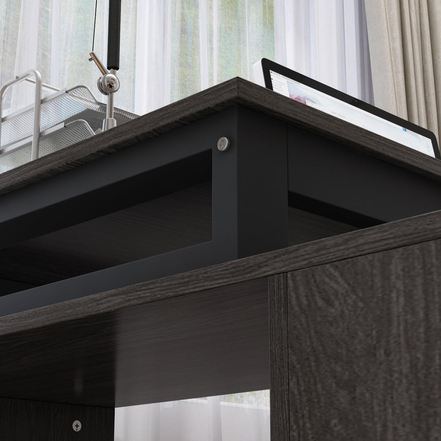 130cm Großer L Förm Schreibtisch mit 105cm Aktenschrank, Eckschreibtisch Computertisch mit 3 Schubladen & 2 Regalen, Arbeitsplatz Executive-Schreibtisch mit Lagerregal für Home Office (Schwarz)