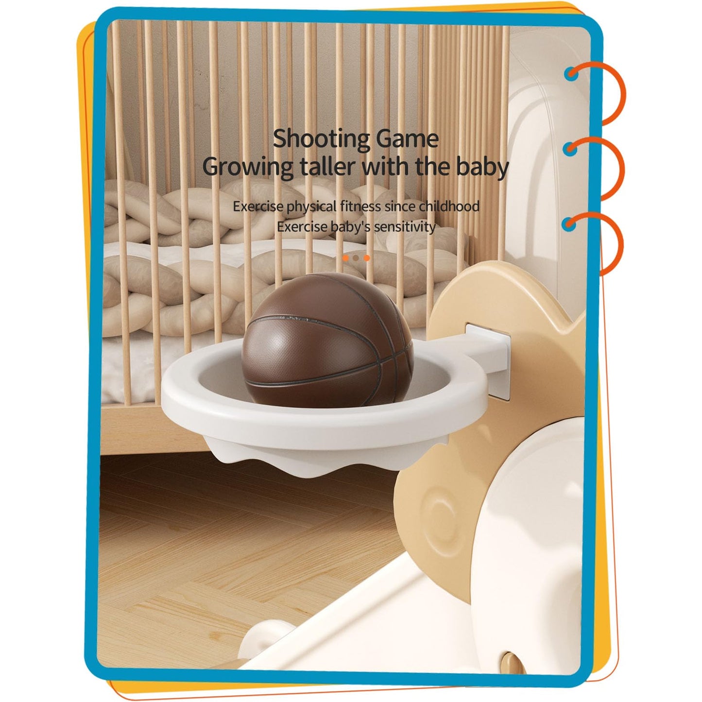 Rutsche mit Klettergerüst für Kinder: Indoor Spielplatz mit - Aufbewahrungsbox Tunnel Treppenleiter Basketballkorb und Durchgangsbereich Gartenrutsche (Star Set-G-Brown)