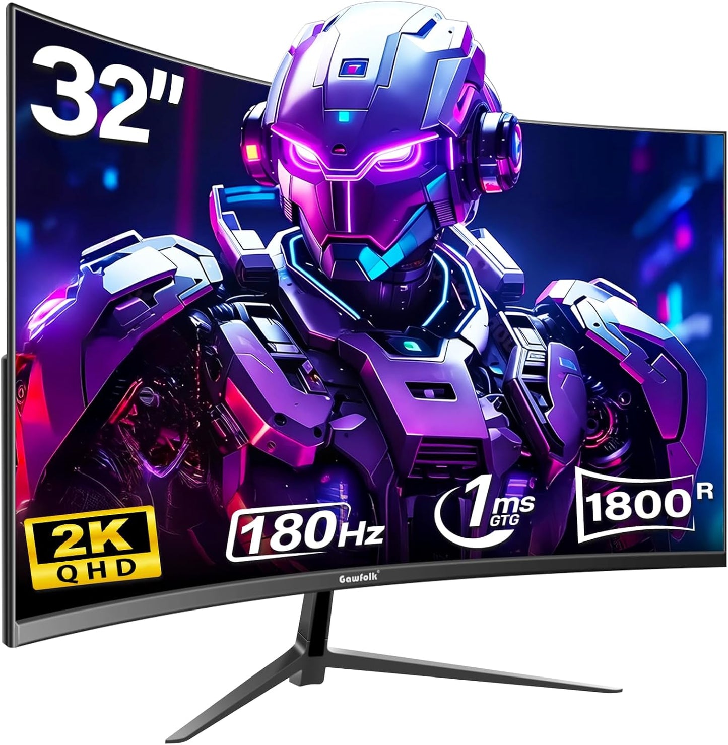 Gawfolk 32 Zoll Curved Gaming Monitor 180HZ / 165Hz / 144hz PC Bildschirm Full HD 1080P, Rahmenloses 1800R Gebogenes Computerbildschirm mit FreeSync und Eye Care Technologie, unterstützt VESA