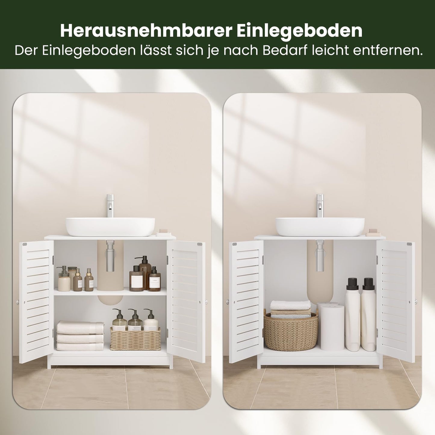 EUGAD Under Basin Vanity Unit Bathroom Cupboard with 2 Doors 60 x 30 x 60 cm, Bamboo