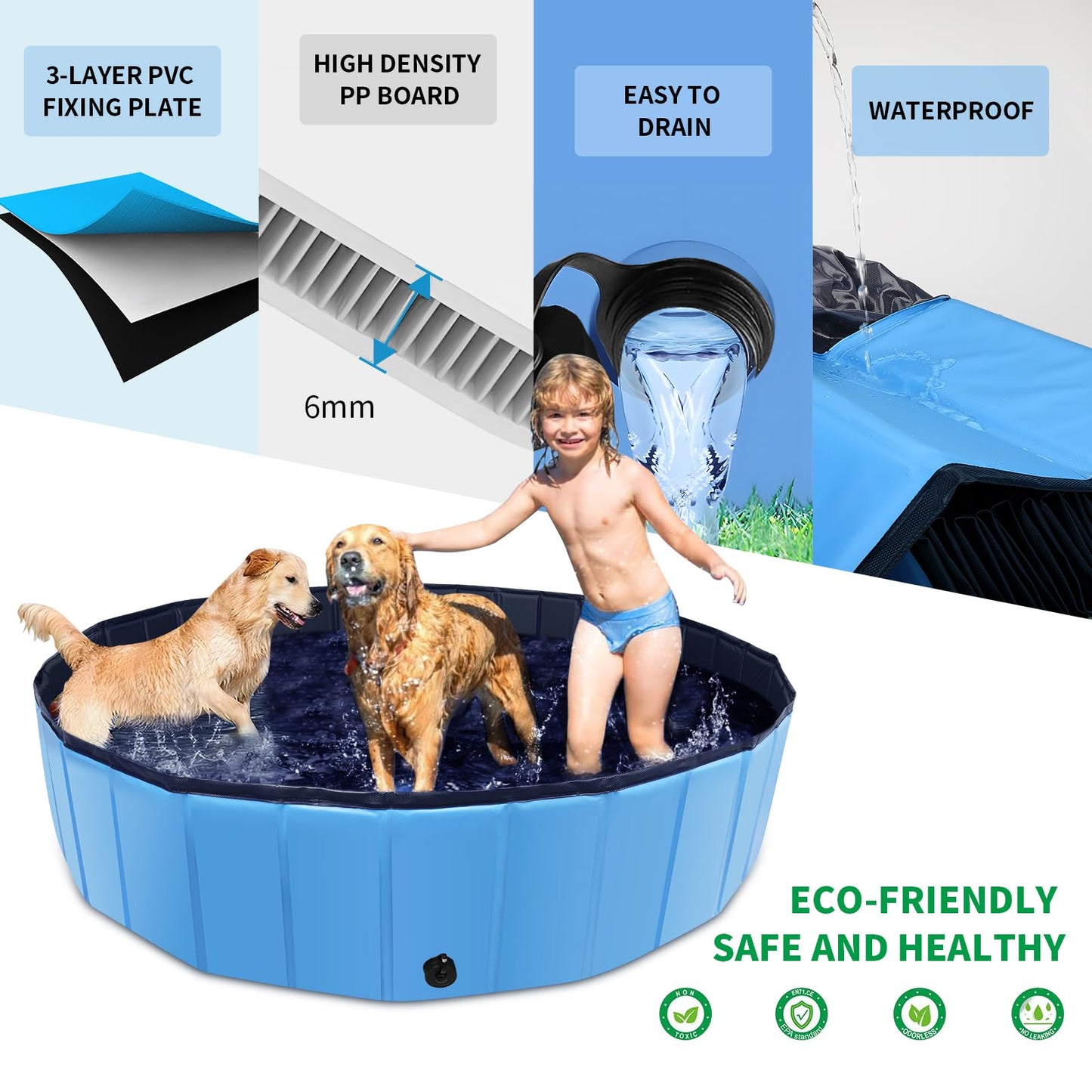 CACSPS Faltbarer Hundepool, 221 x 30,5 cm, Kinderpool mit Hartplastik, rutschfeste Hundebadewanne für den Außenbereich, Hinterhof, Faltbarer Hundepool für Kinder, Hunde, Haustiere (rot)