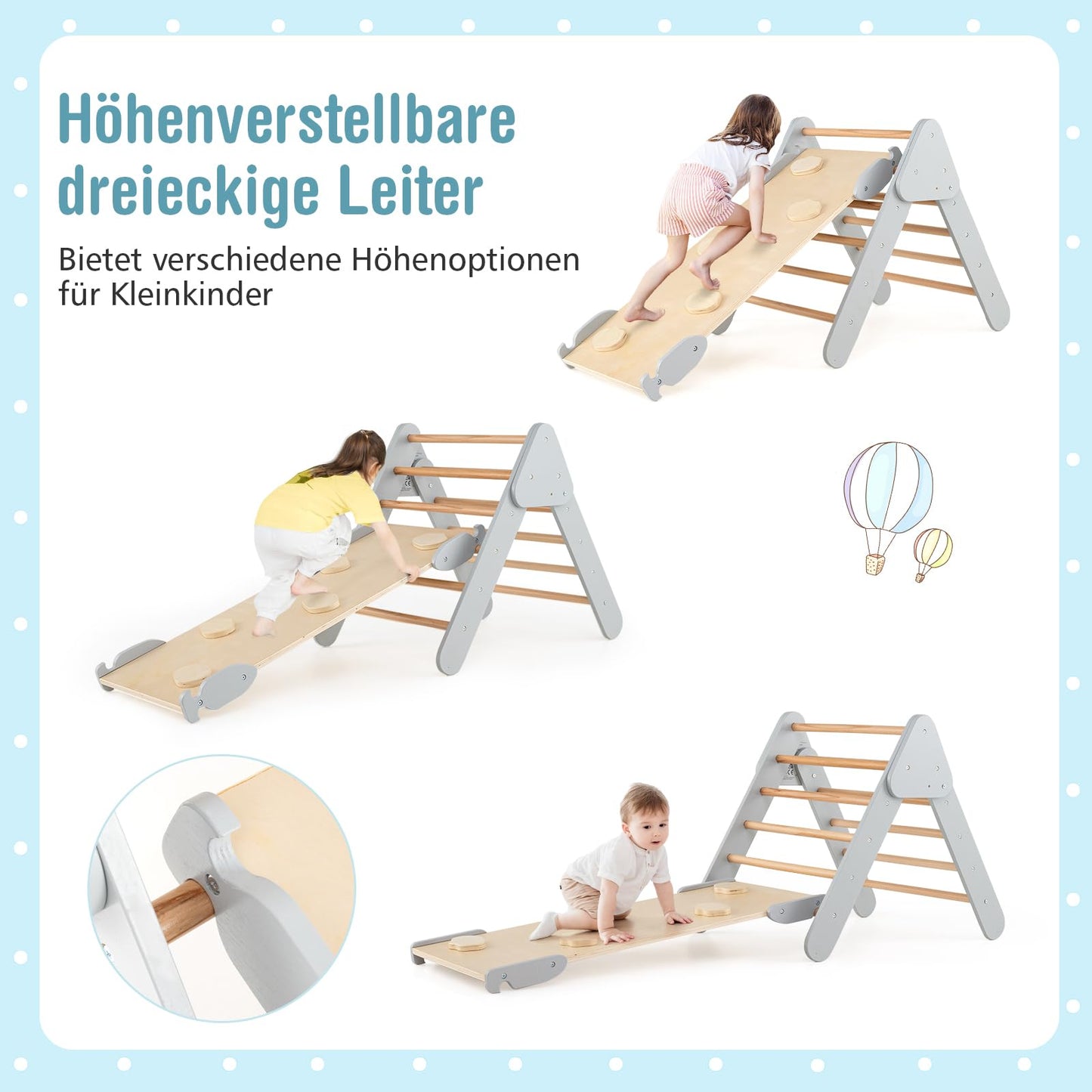 COSTWAY Kletterdreieck mit Rutsche, Kletterbogen, inkl. doppelseitige Rampe, zum Klettern, Rutschen und Wippen, 4 in 1 Klettergerüst Indoor ab 1 Jahr (Macaron bunt)