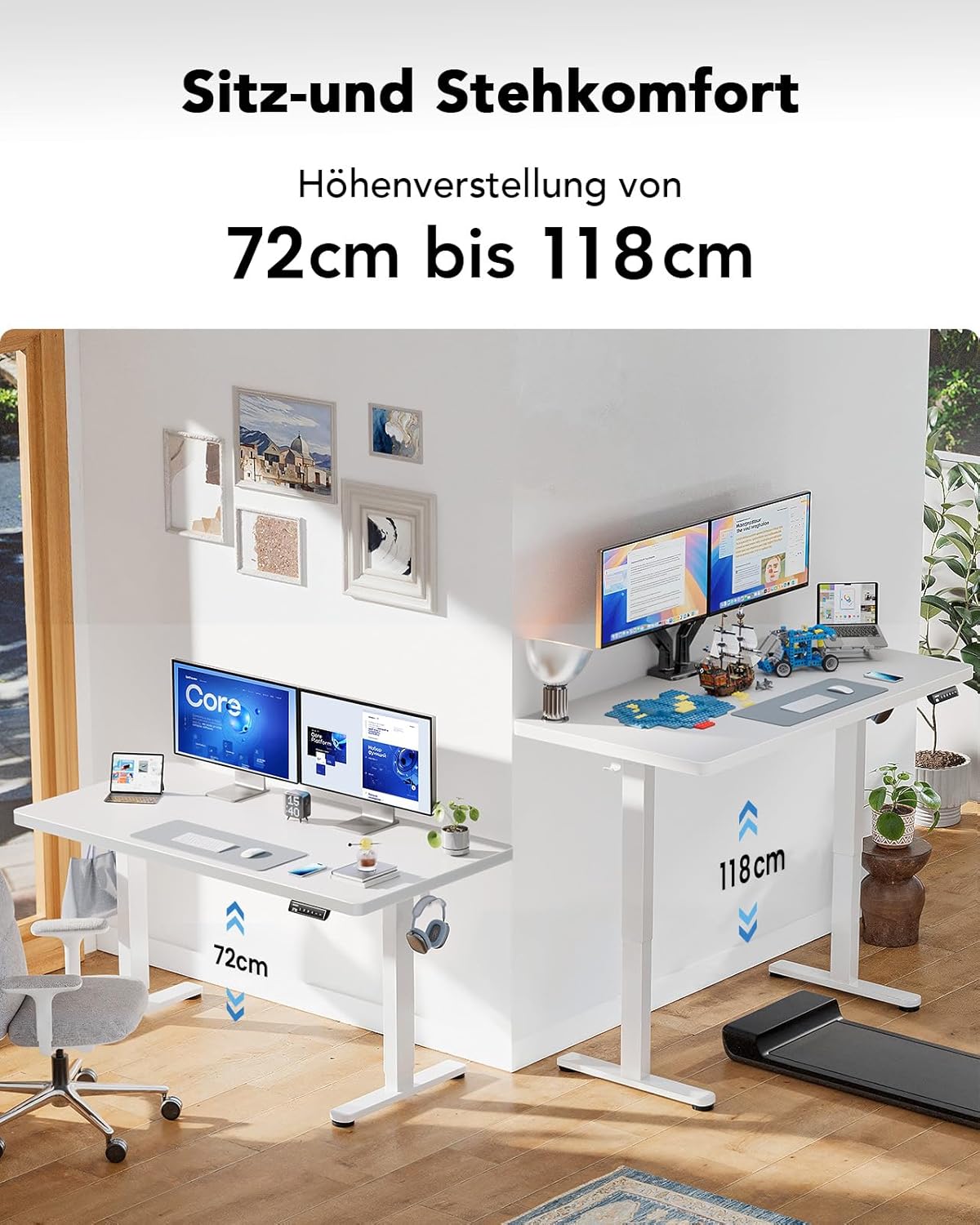 HUANUO Höhenverstellbarer Schreibtisch 160x80cm,25MM Ganze Tischplatte mit Bürstenloser Motor,Ergonomischer Steh-Sitz Tisch Stehpult,Einfache Montage Elektrischer Stehschreibtisch für Homeoffice