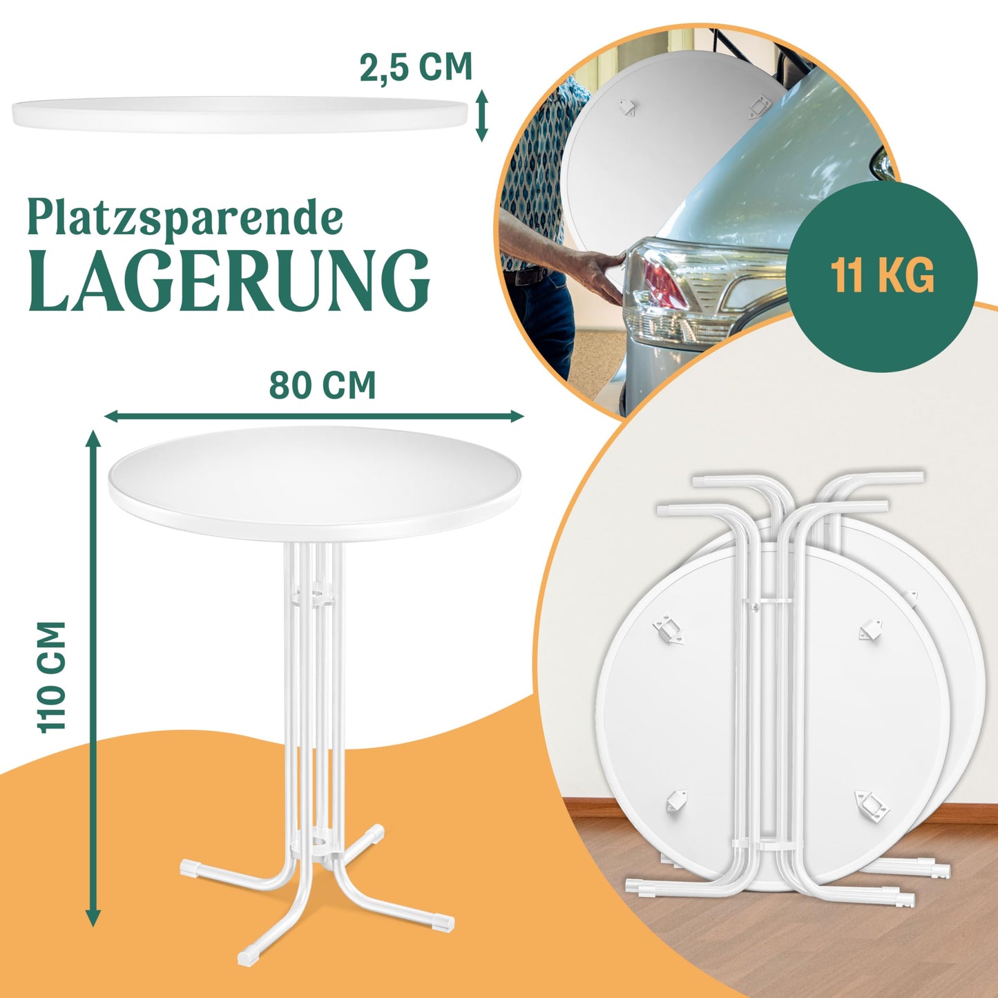 KESSER® Gastro Bar Table Folding Bistro Table Powder-Coated Stainless Steel Top Height-Adjustable Feet Party Table Diameter 80 cm Indoor and Outdoor Reception Table Folding Table Including Cover Black