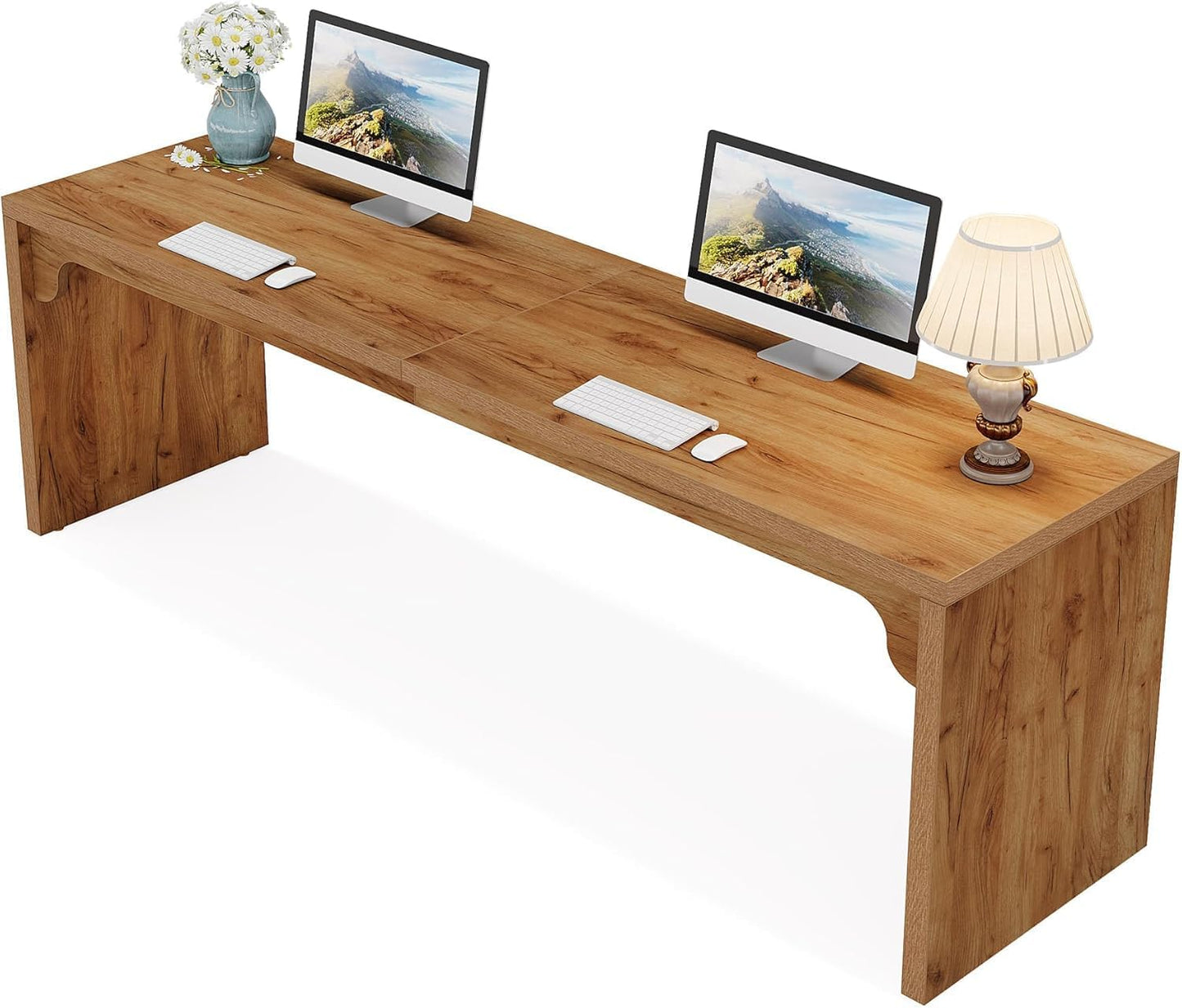 Tribesigns Schreibtisch Computertisch 180 x 59 x 75 cm Doppelter Langer Schreibtisch, PC Tisch Bürotisch Arbeitstisch Esstisch Büro-Möbel Computertisch Konferenztisch für Home Office, Braun