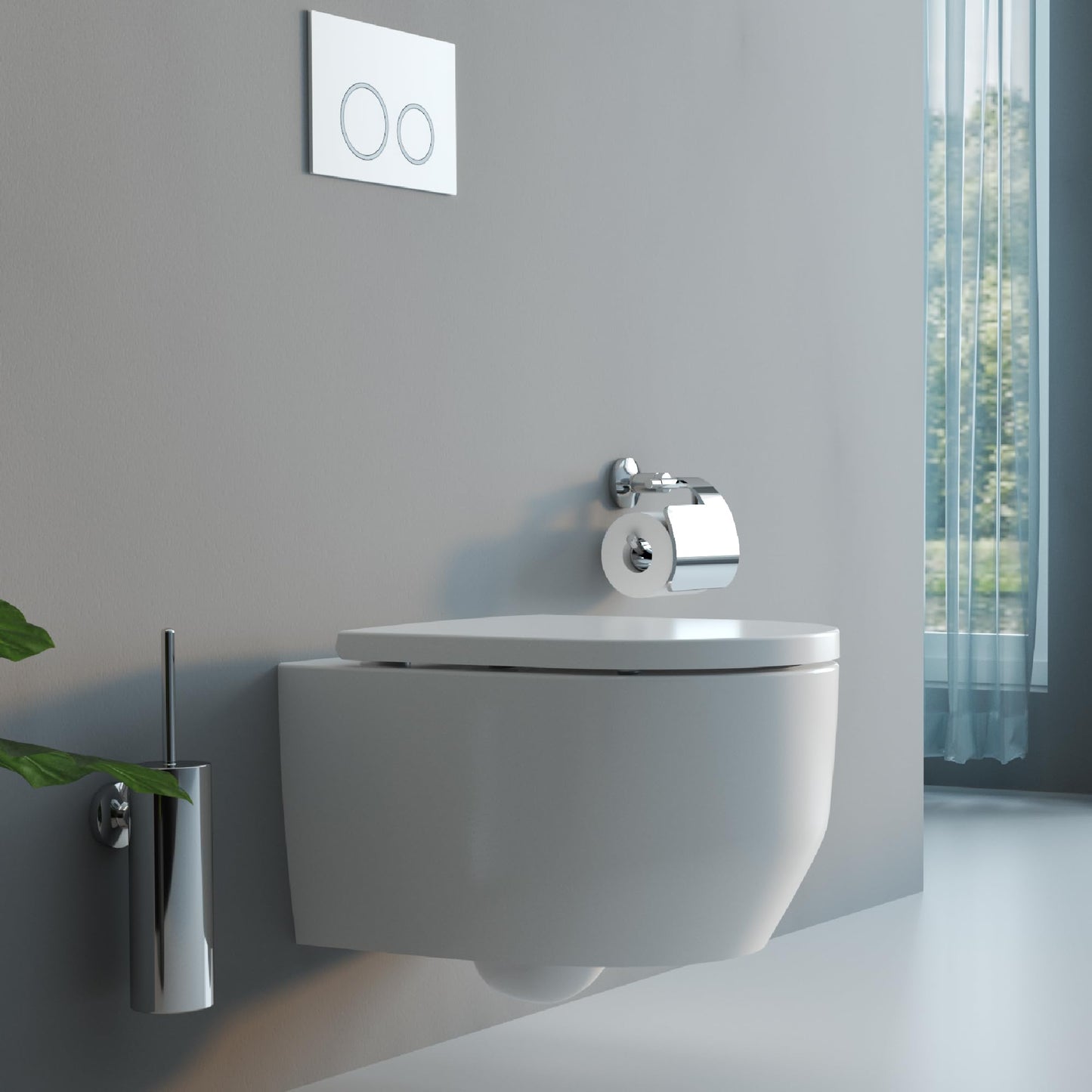 UDiseño Wall Toilet Rimless Toilet, 360° Superspin Flush Hanging Toilet, Raised Complete Set, D Shape, Low Noise Tornado Toilet Flush, UF Lid Seat with Soft-Close Mechanism, 52.5 cm Long, White