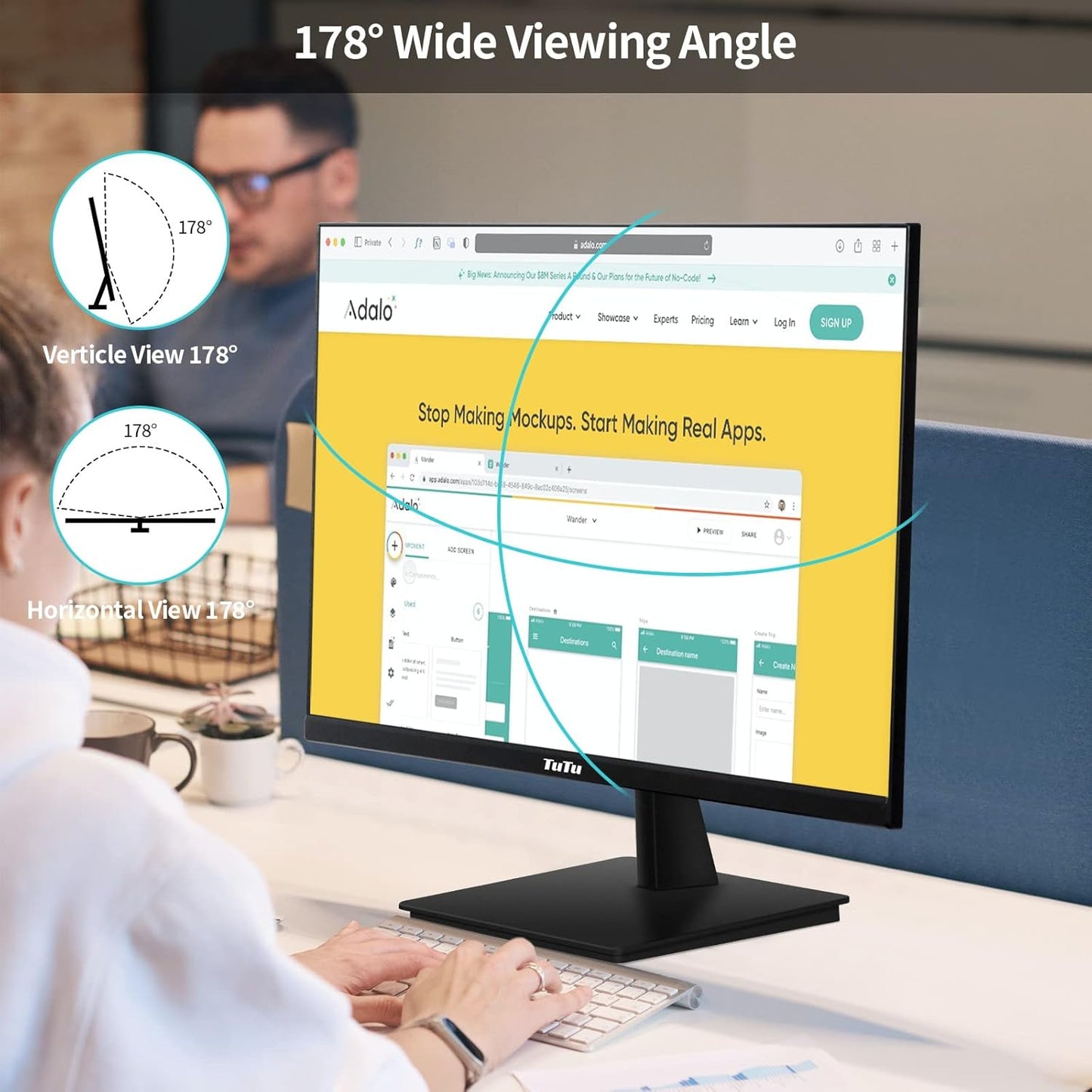 TuTu 24 Zoll Monitor Full HD VA Panel Randlos 75HZ Eye Care (1920 x 1080, VGA HDMI VESA 75 x 75mm) Flimmerfrei Blaulichtfilter Niedriger Stromverbrauch Monitor für PC Büro Schwarz