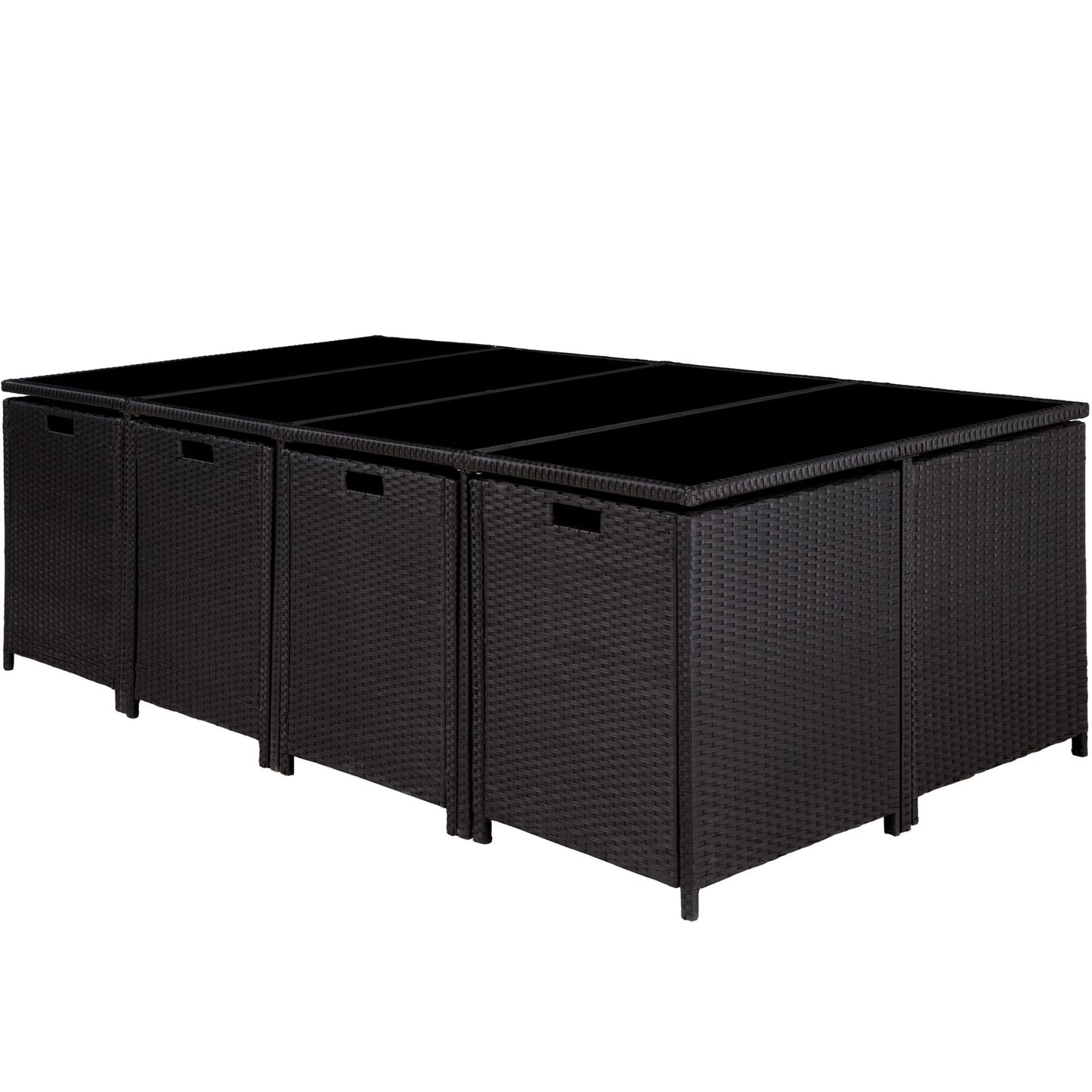 tectake Gartenlounge Set, Polyrattan Gartenmöbel Set, 8+4+1 Sitzgruppe, 8 Stühle 4 Hocker 1 Tisch, Balkon Möbel als Würfel verstaubar, für Garten, Balkon, Terrasse - grau/hellgrau