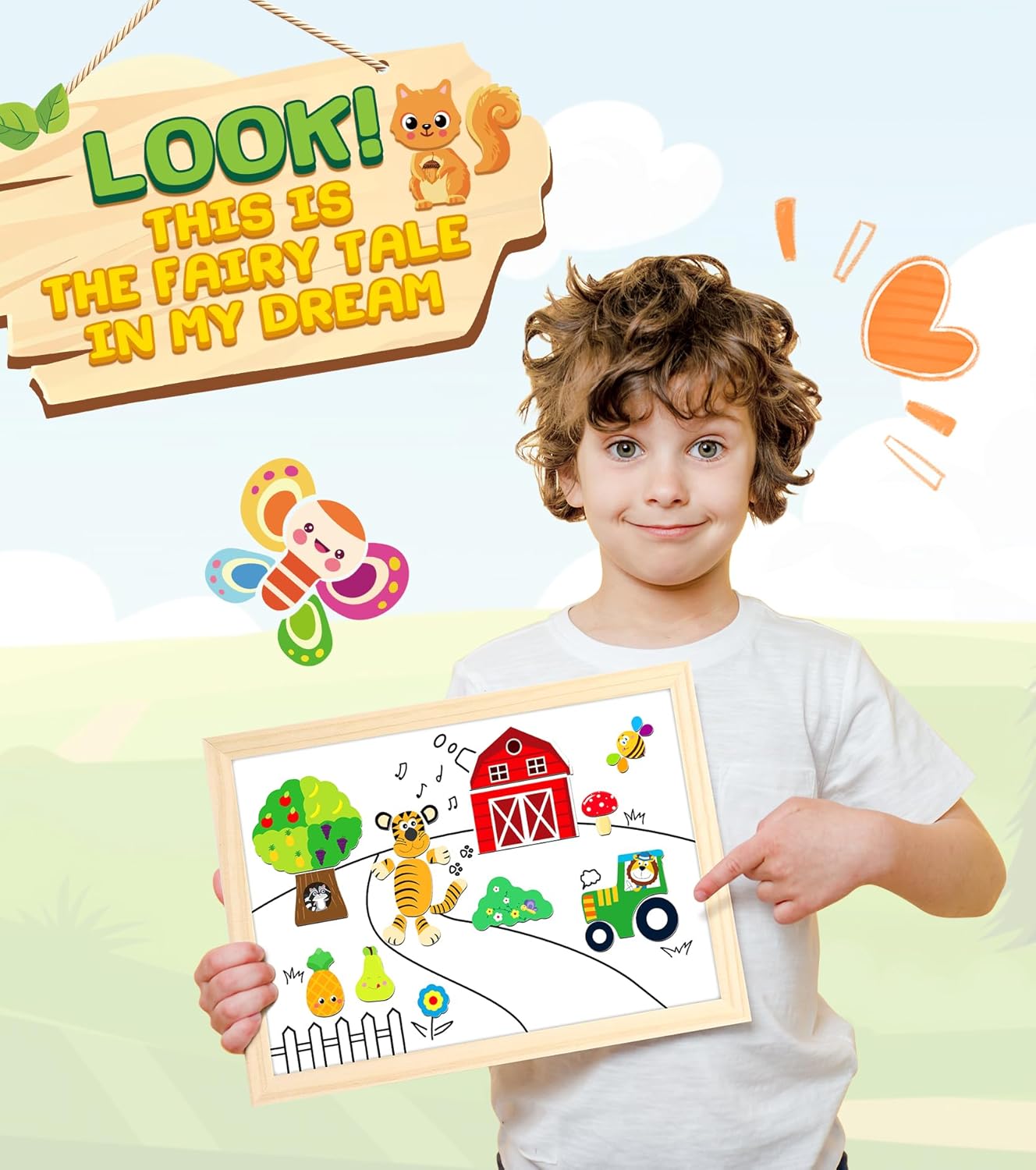 Jojoin 130 Stücke Magnetisches Holzpuzzle - 2025 Neu Montessori Holzpuzzle mit Doppelseitig Magnetisch | Wald | Bauernhof | Obst | Bus - Kreativ Spielzeug für Kinder