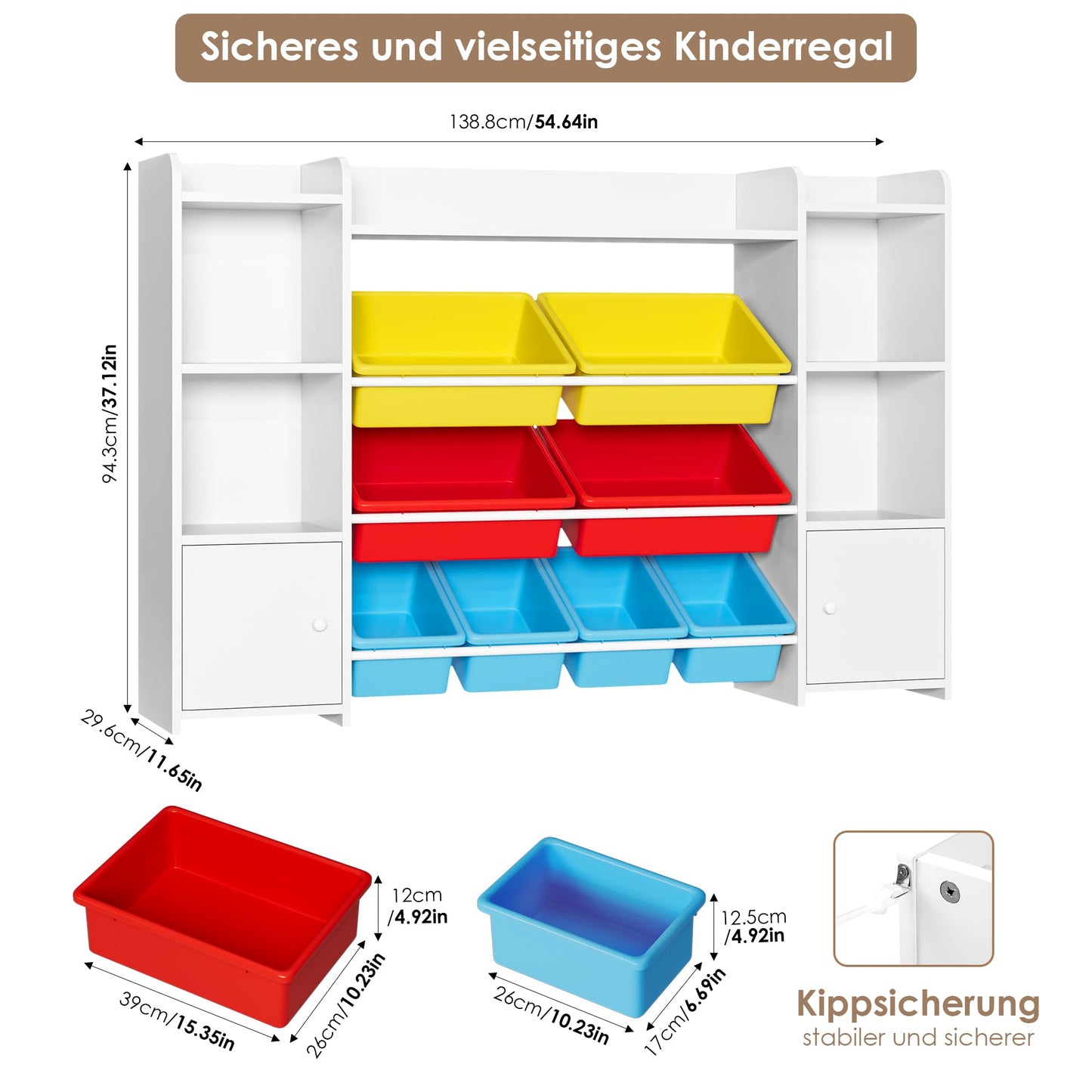 FOREHILL Kinderregal mit 8 Boxen Kinderschrank Holz Bücherregal für Kinder Aufbewahrungsbox Kinderzimmer Möbel mit Spielzeugkiste 138,8 x 94,3 x29,6 cm (rosa)