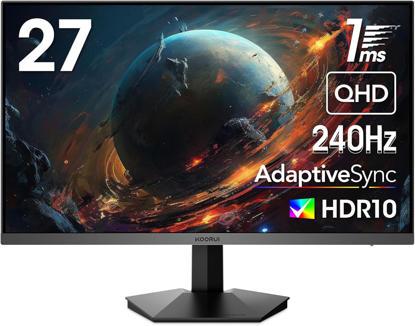 KOORUI Gaming Monitor 27 Zoll, PC Bildschirm 240Hz, FHD, 1ms, Adaptive Sync (1920 x 1080p, DCI-P3 90%, SRGB 100%, HDMI, DisplayPort, VESA 75x75)