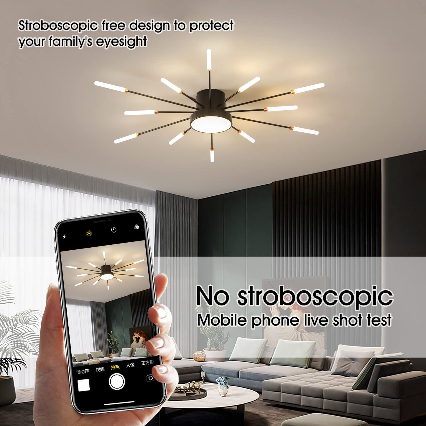 minifair Moderne LED-Deckenleuchte, 12 + 1 Köpfe, halbbündige Deckenleuchte, goldene Kronleuchter, Deckenbeleuchtung für Schlafzimmer, Wohnzimmer, Küche, Esszimmer, Restaurant