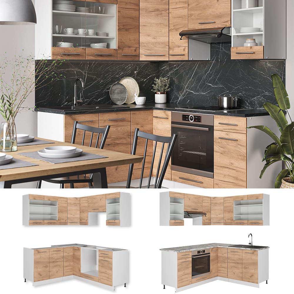 Vicco Eckküche Fame-Line, Grün-Gold Landhaus/Weiß/Weiß, 160 x 190 cm ohne Arbeitsplatte