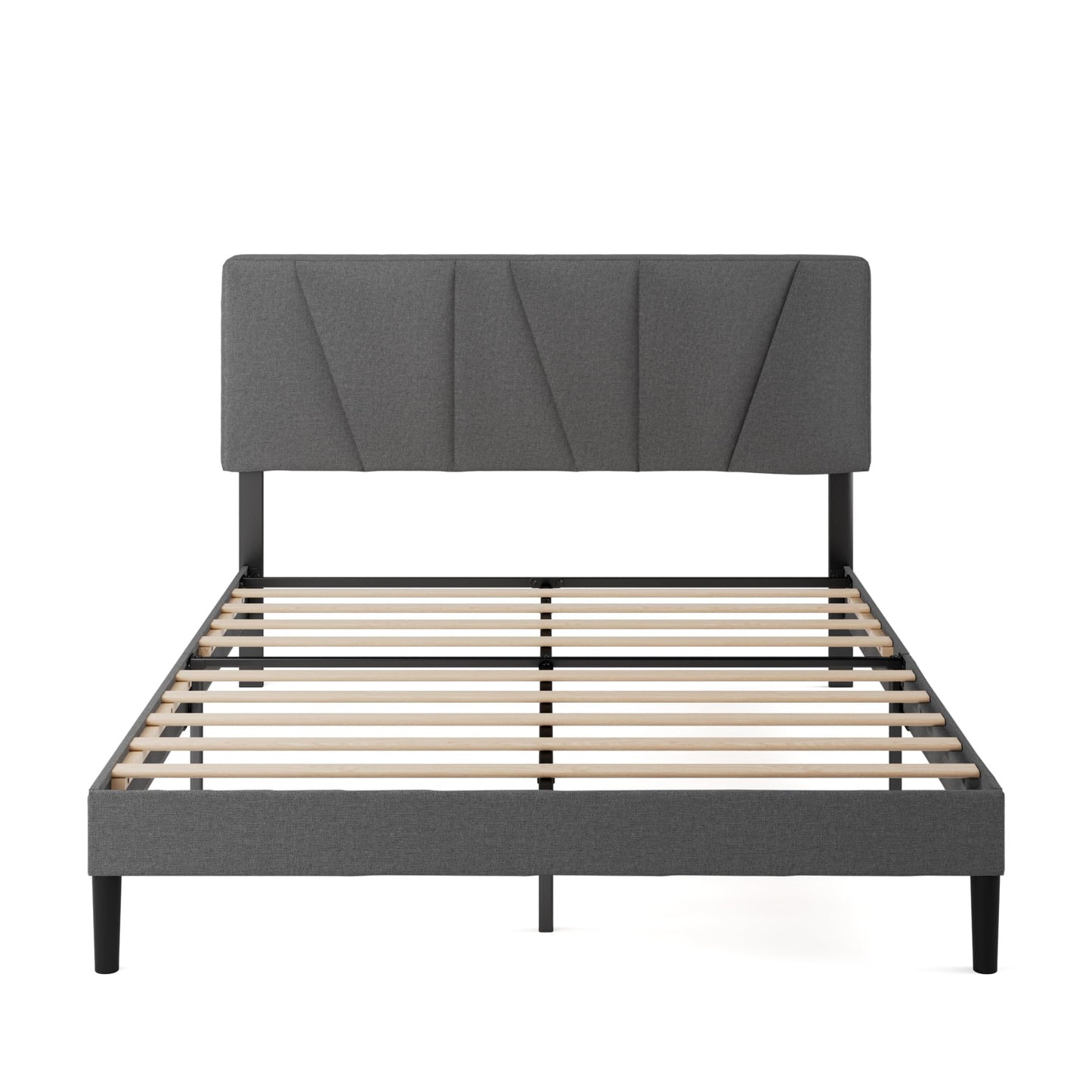 Zinus Maya Bed 180 x 200 cm - Height 30 cm - Padded Bed Frame with Headboard - Wooden Slatted Frame - Dark Grey, Dark Grey
