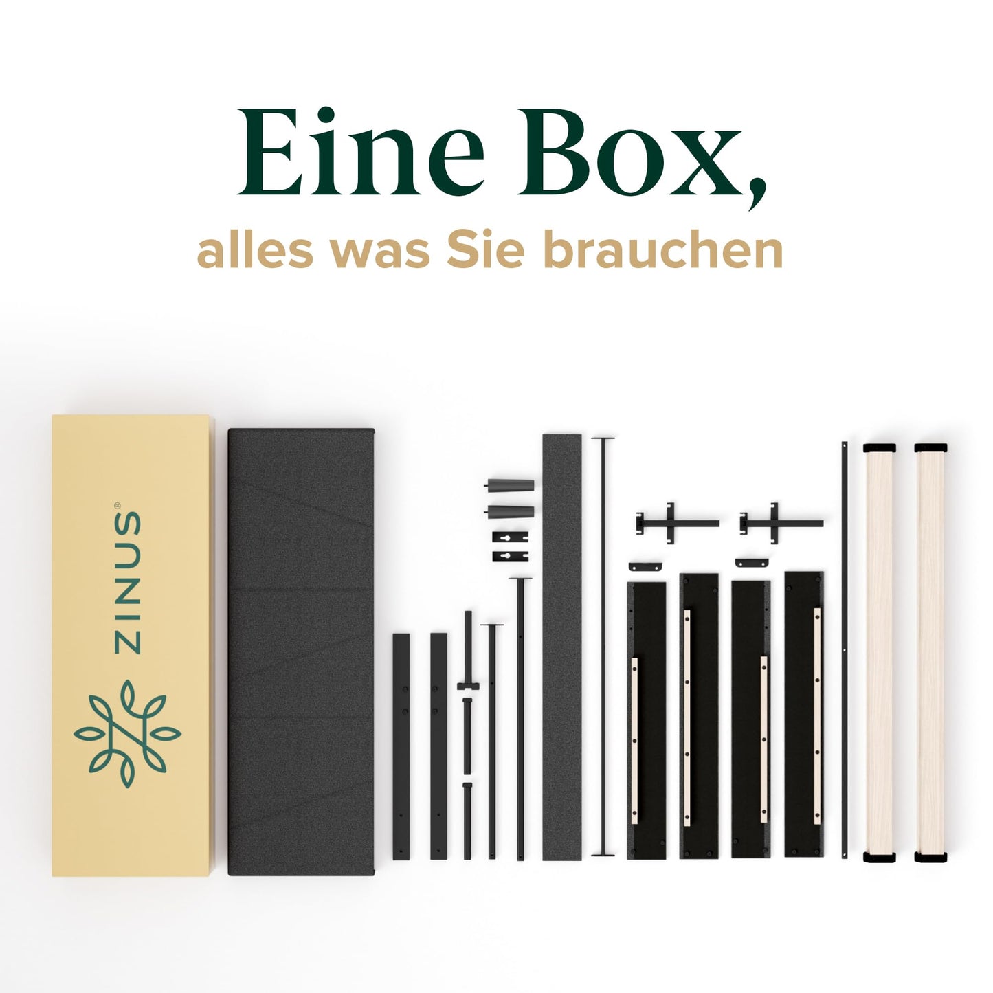 Zinus Maya Bed 180 x 200 cm - Height 30 cm - Padded Bed Frame with Headboard - Wooden Slatted Frame - Dark Grey, Dark Grey