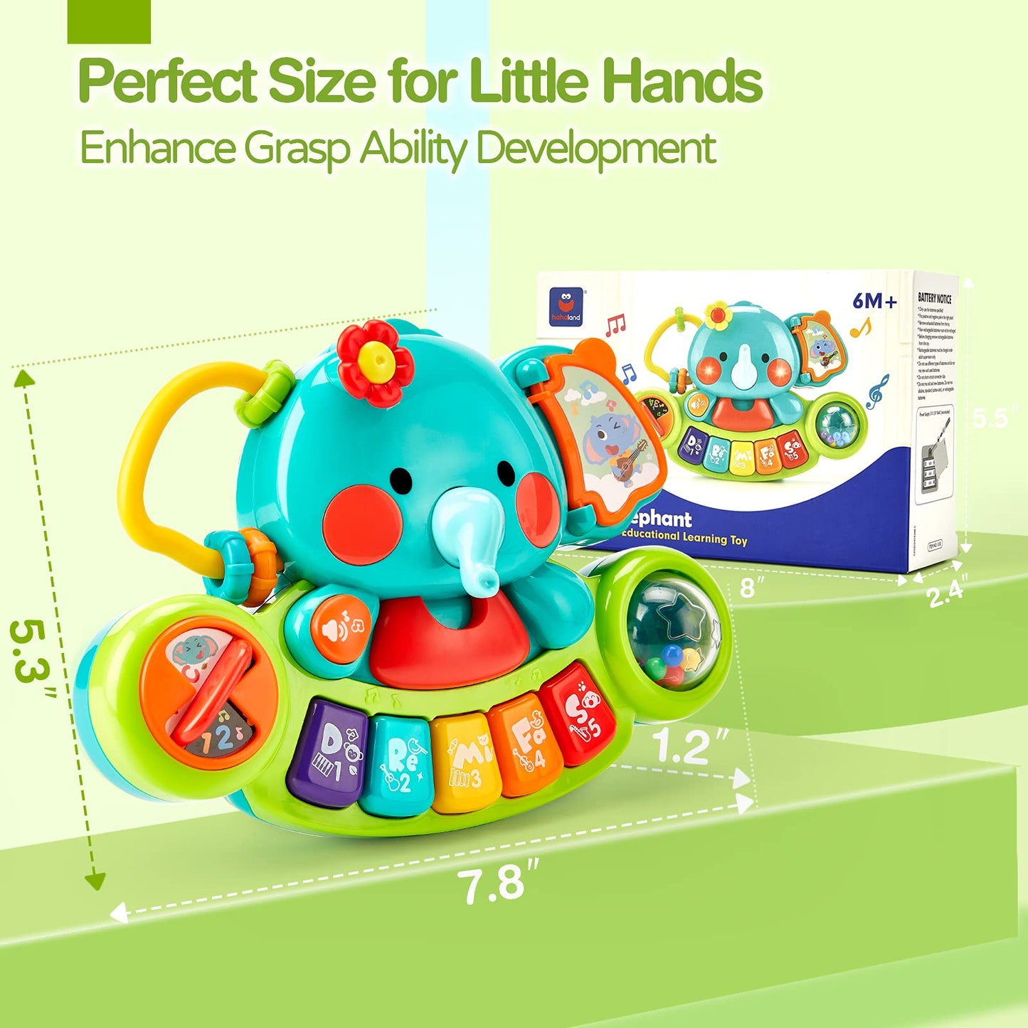 Hahaland Baby Spielzeug ab 6 Monate Mädchen,Elefant Musikspielzeug Motorikspielzeug,Musikinstrumente mit Licht & Klang Kinder Keyboard Babyspielzeug ab 1 Jahr Mädchen Jungen