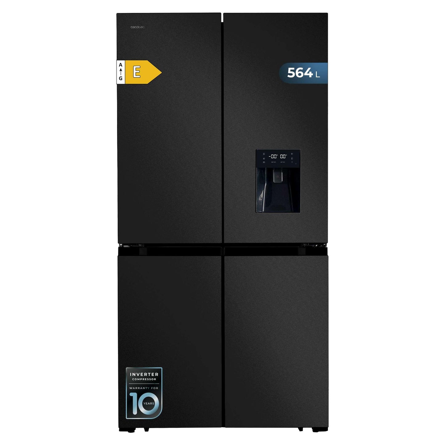 Cecotec Amerikanischer Kühlschrank, 4 Türen, 564 l, Bolero, CoolMarket, 4D 564 Dark E. 183 cm hoch, 91 cm breit, Wasserspender, geringer Stromverbrauch, Invertermotor, Plus, Total NoFrost