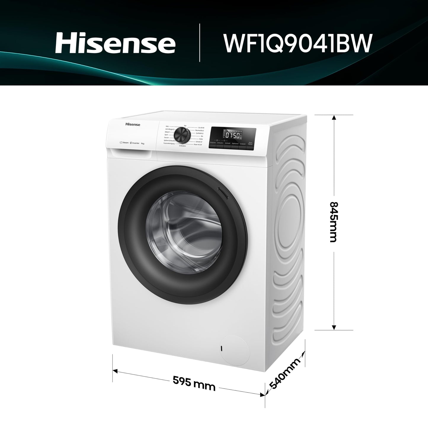 Hisense WF3S8043BB3 Waschmachine mit Dampffunkunktion, 8 kg, 1400 U,min, WIFI, ConnectLife, Power JetWash, Anti-Allergie Programm, Aqua Stop, Auto Wash, Quick Wash, EEK A-30 Prozent