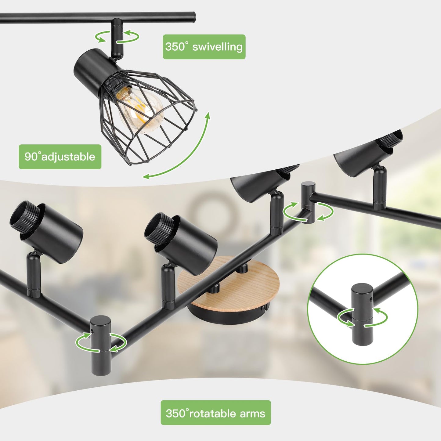 Kimjo Led Deckenstrahler 6 Flammig - Deckenleuchte Strahler E14 Schwenkbar - Deckenlampe Schwarz 6 Flammig Lampe Wohnzimmer - Deckenlampe LED Deckenleuchte Küche Deckenspot Ohne Leuchtmittel