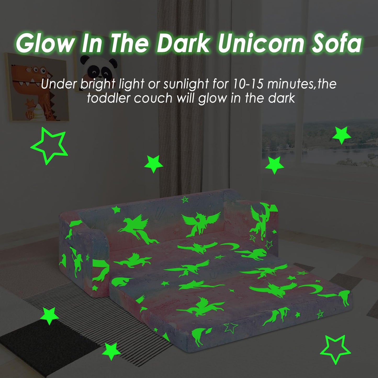 Children's Sofa Fold-Out 2-in-1, Extra Large Children's Sofa Glows in the Dark with Sleep Function, Children's Chair for Children's Room, Playroom, Astronauts