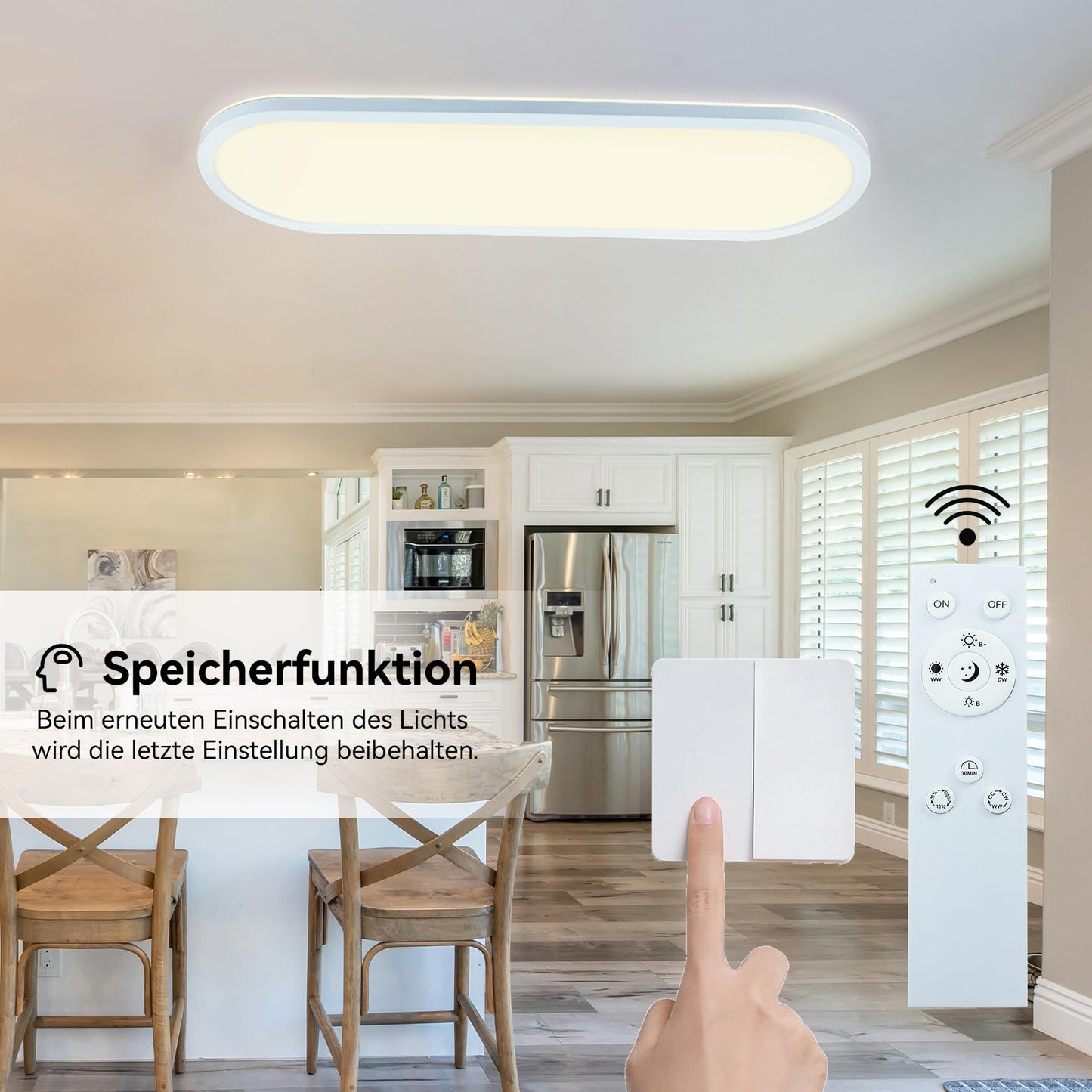 ONDTA LED Deckenleuchte dimmbar 22W, 58x20cm 2700K-6500K 2800LM, Deckenlampe mit Fernbedienung, IP44 Badezimmer lampe LED Panel für Küche Wohnzimmer Schlafzimmer Badezimmer Büro, Rechteckig