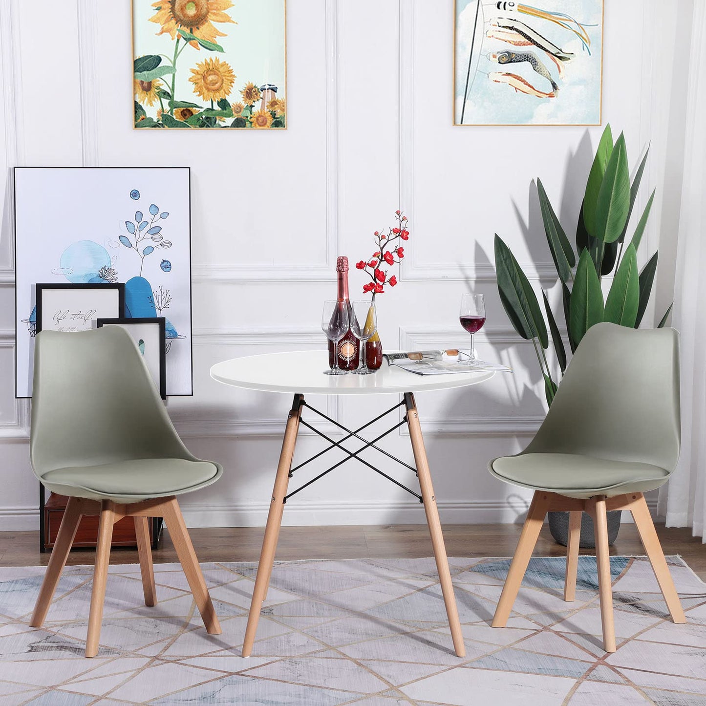 FURNITABLE Round Dining Room Table with 4 White Chairs Dining Room Set for Dining Room Kitchen Living Room