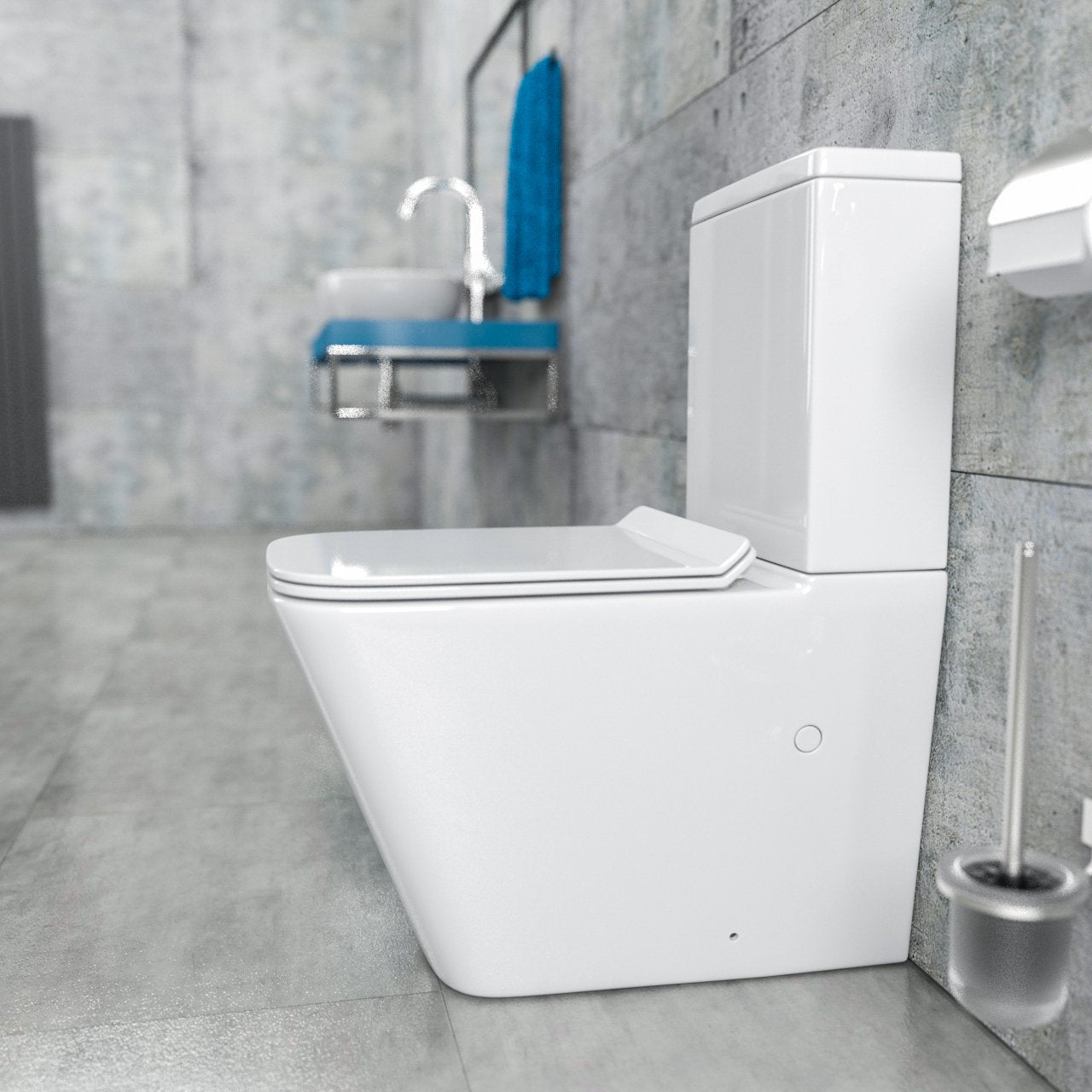 KERABAD Stand WC mit Spülkasten komplett Set, Spülrandlos, Abgang senkrecht und waagerecht, WC-Sitz aus Duroplast mit Absenkautomatik SoftClose-Funktion KB6003-U aus Keramik
