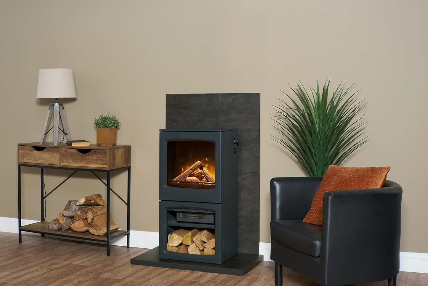 Adam Lunar XL Electric Fireplace with Fan Heater, LED Flame Effect, Electric Fireplace with 0.9/1.8 KW Heat Settings, Heater, Low Noise