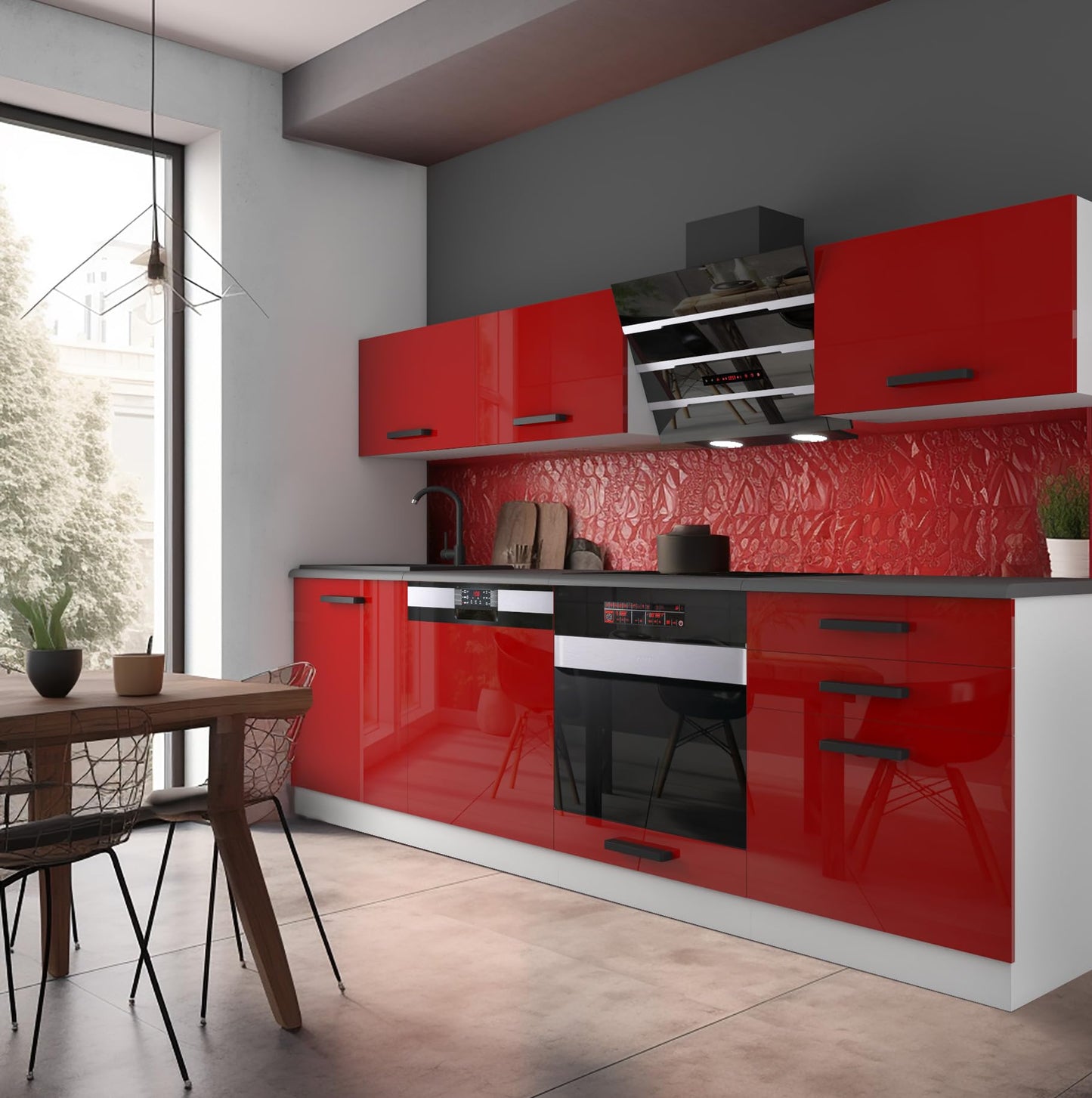 Belini Linda Kitchen Unit, Kitchen Furniture 240 cm, Fully Equipped without Electrical Appliances, with Wall Cabinets and Base Cabinets, with Worktops, Matt White
