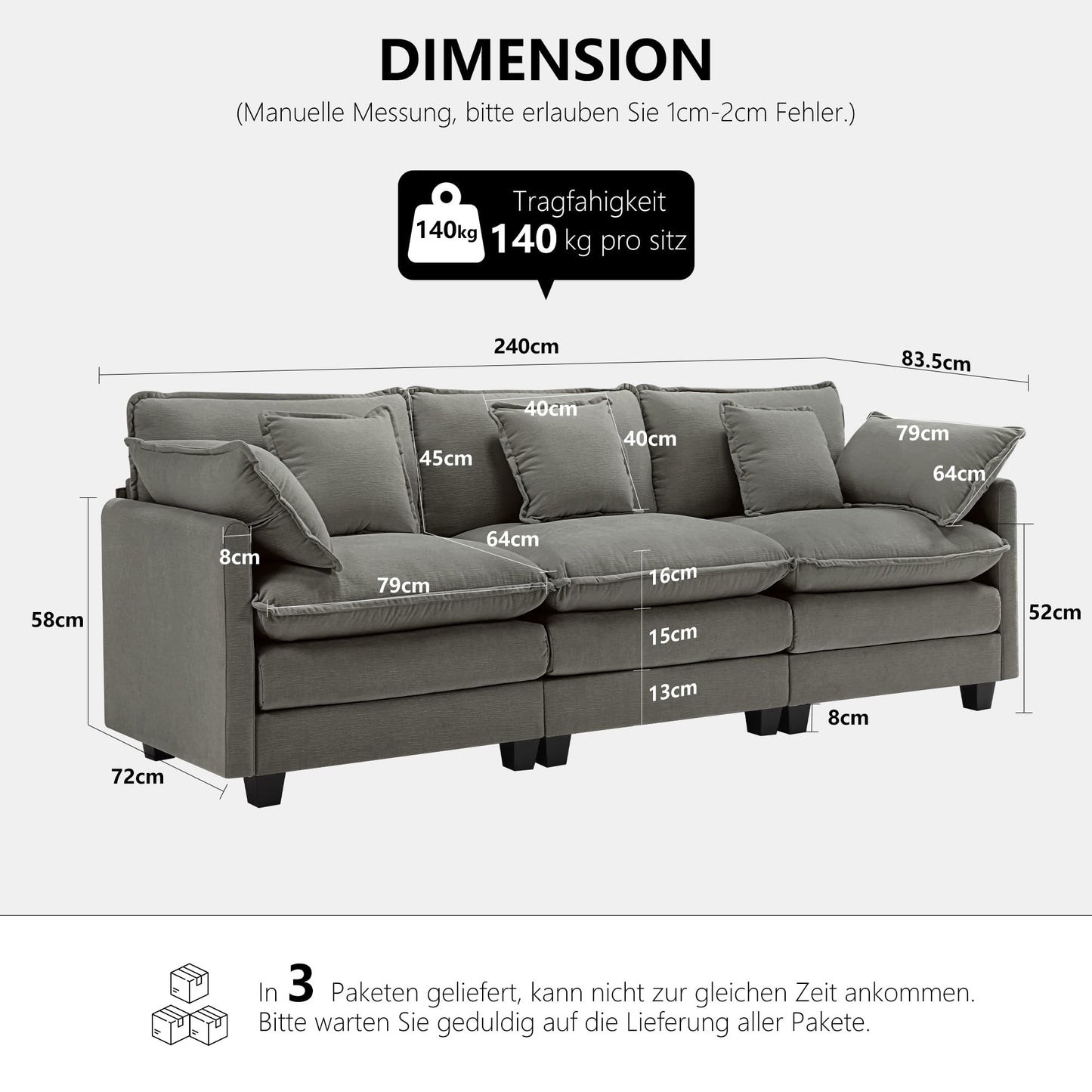 Urhanherry U-Shape Cloud Sofa, Modular Sectional Sofa, 6-Seater with 2 Ottomans, Modern Sofa with Decorative Cushions/Armrests, Breathable Chenille Fabric, U Sofa Couch for Living Room, Beige