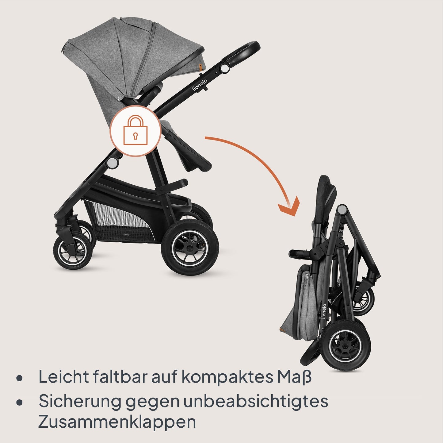 LIONELO Bianka Pushchair 3-in-1 up to 22 kg Baby Carrycot Car Seat Foldable Travel System Adjustment of the Backrest Wheels 360o Shock Absorber Hood XXL