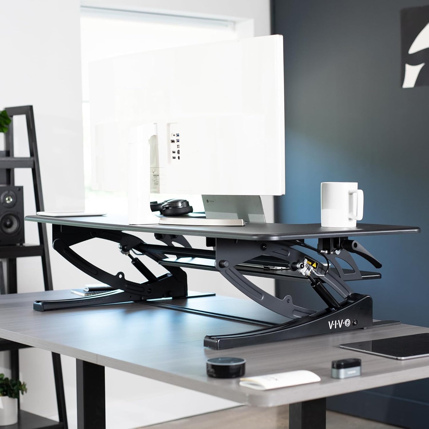 VIVO Black Height Adjustable 36 inch Stand up Desk Converter Quick Sit to Stand Tabletop Dual Monitor Riser, DESK-V000V