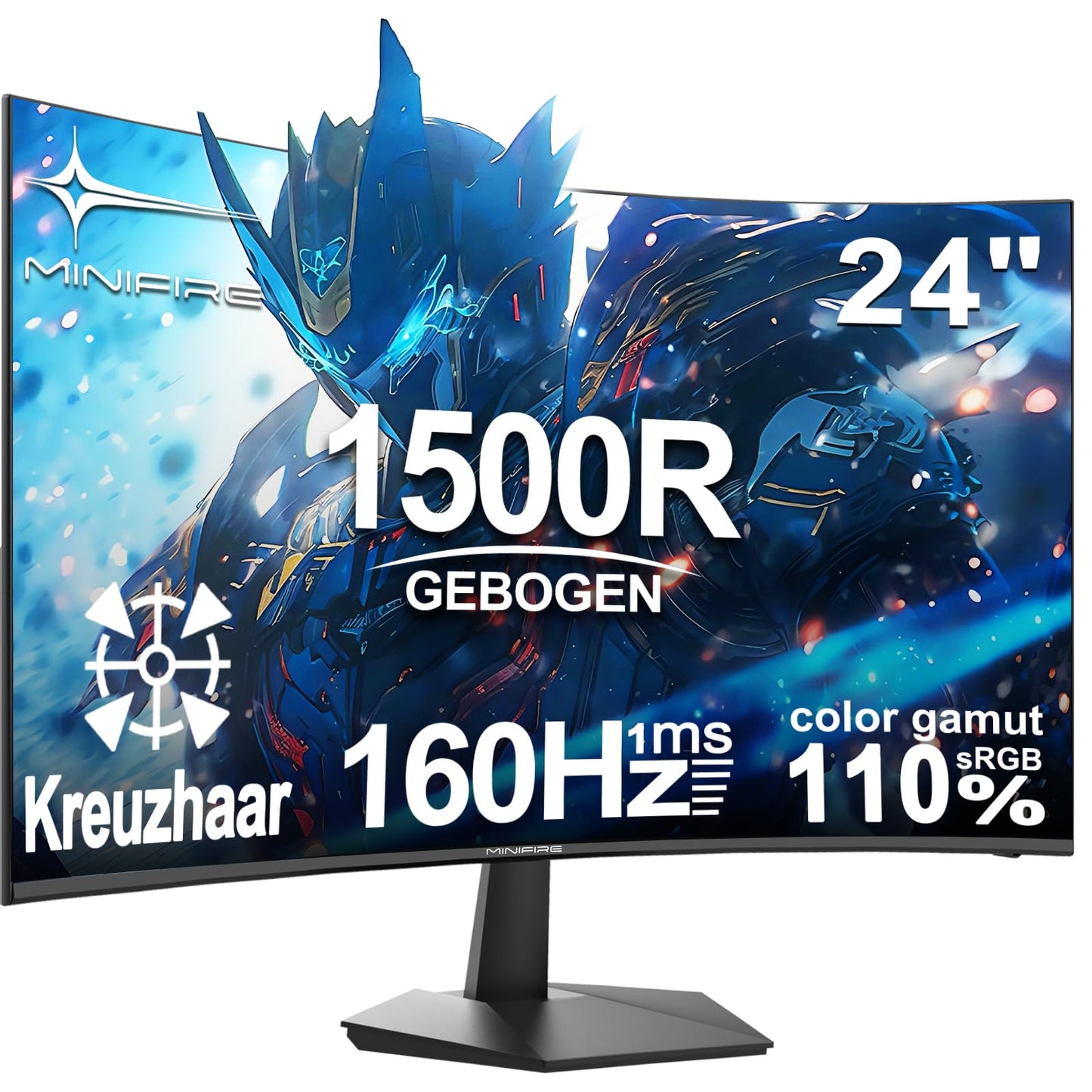 Minifire MFG32C3Q Gaming Curved Monitor 32 Inch 180Hz, 2K WQHD (2560 x 1440), 1500R, 1ms (MPRT), AMD FreeSync, sRGB 125%, VESA, 2xHDMI 2.0 / 2xDP (180Hz), Eye Care