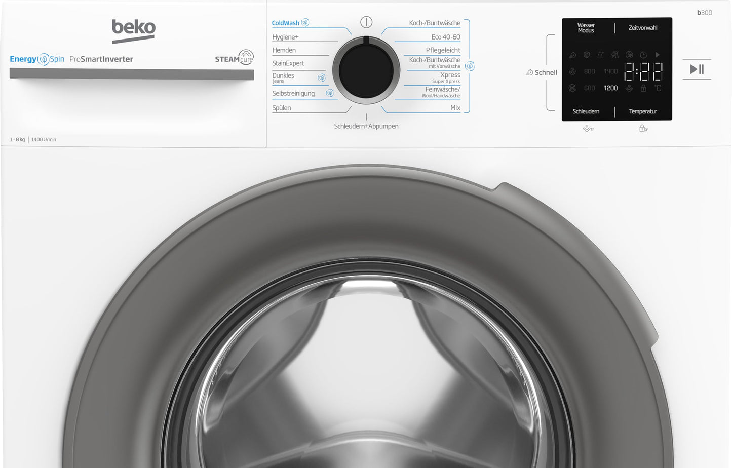 Beko BM3WFU3741R Waschvollautomat, Waschmaschine, 7 kg, EnergySpin, Schleuderwahl 1400 U/min, SteamCure Dampffunktion, allergikergeeignet, AquaWave Schontrommel, Weiß