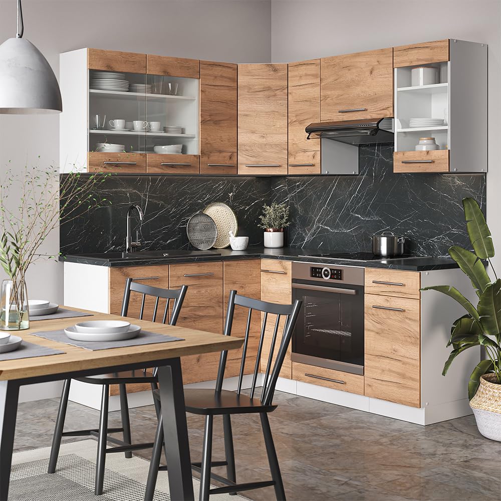 Vicco Eckküche Fame-Line, Grün-Gold Landhaus/Weiß/Weiß, 160 x 190 cm ohne Arbeitsplatte