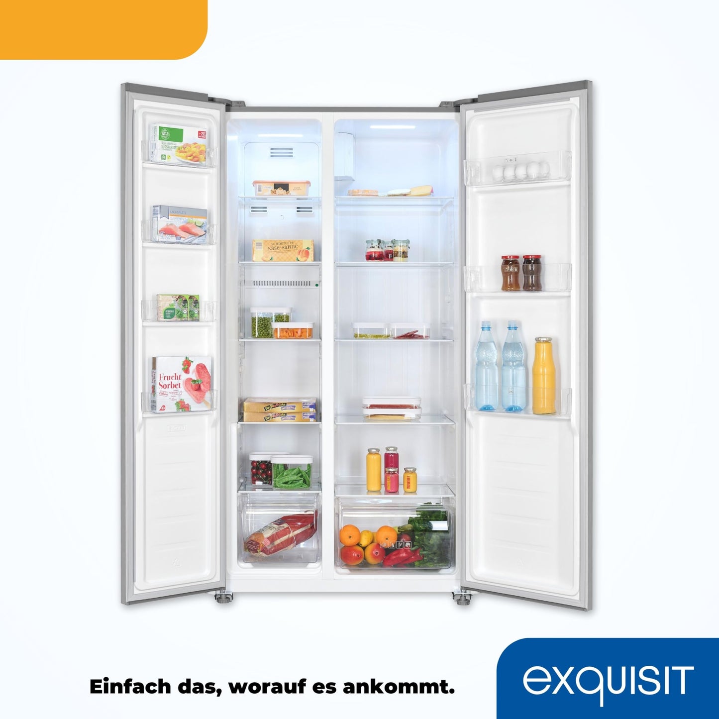 Exquisit Side-by-Side Fridge, Fridge-Freezer, NoFrost, 442 Litres, Quick Freeze, Alarm, 4-Star Freezer, LED Display, SBS546-040E inoxlook-az